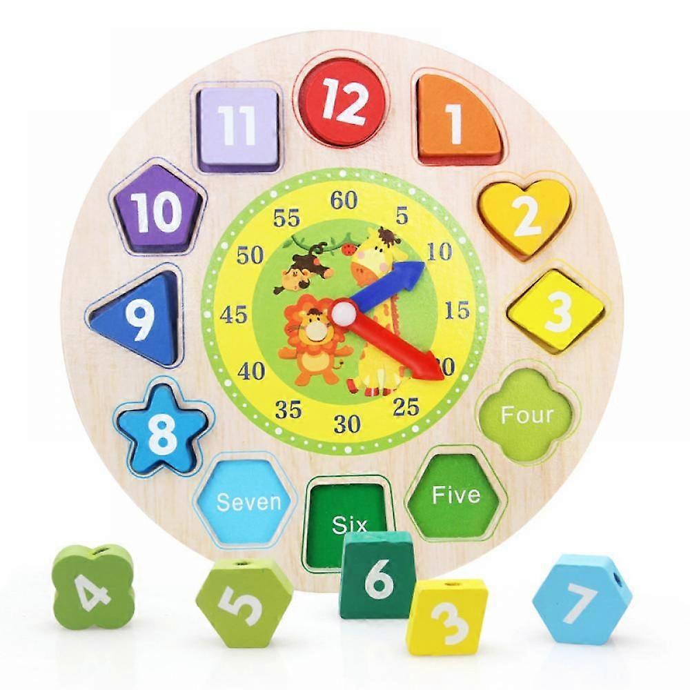 Wooden Colorful Classification Clock - Teaching Time Digital Block Intelligence Puzzle Stacking Preschool Education Toy Gifts