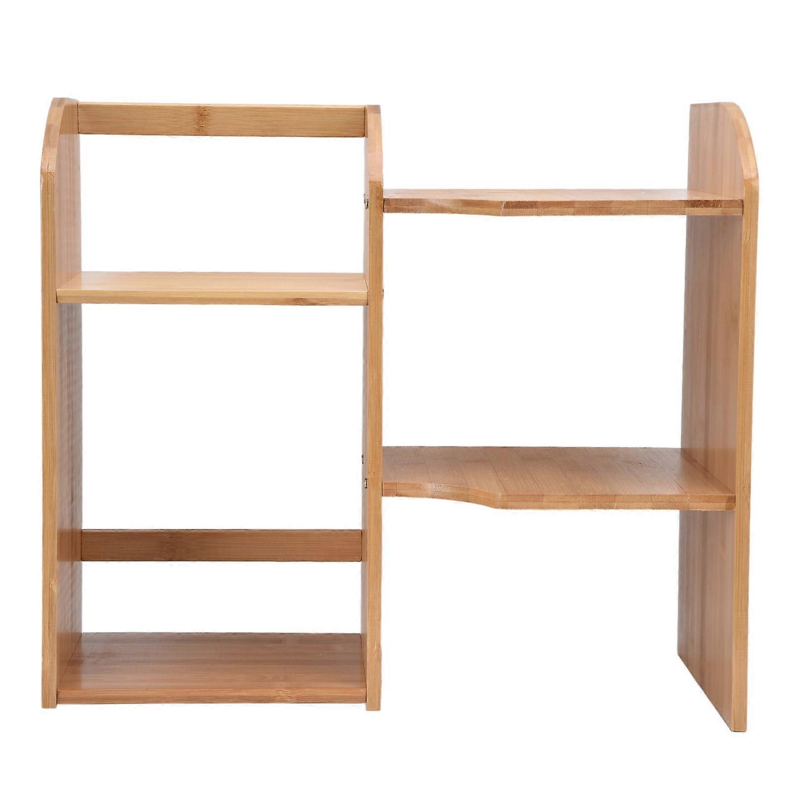 Desktop Bookshelf Bamboo Space Saving Small Tabletop Storage Rack for Home Office