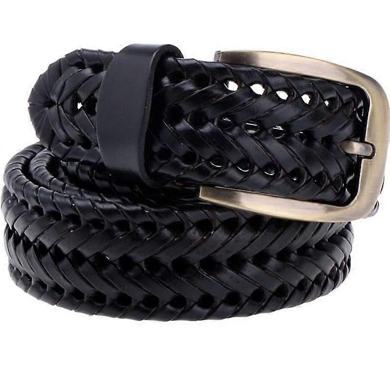 Black Cowhide Leather Women's Braided Belt