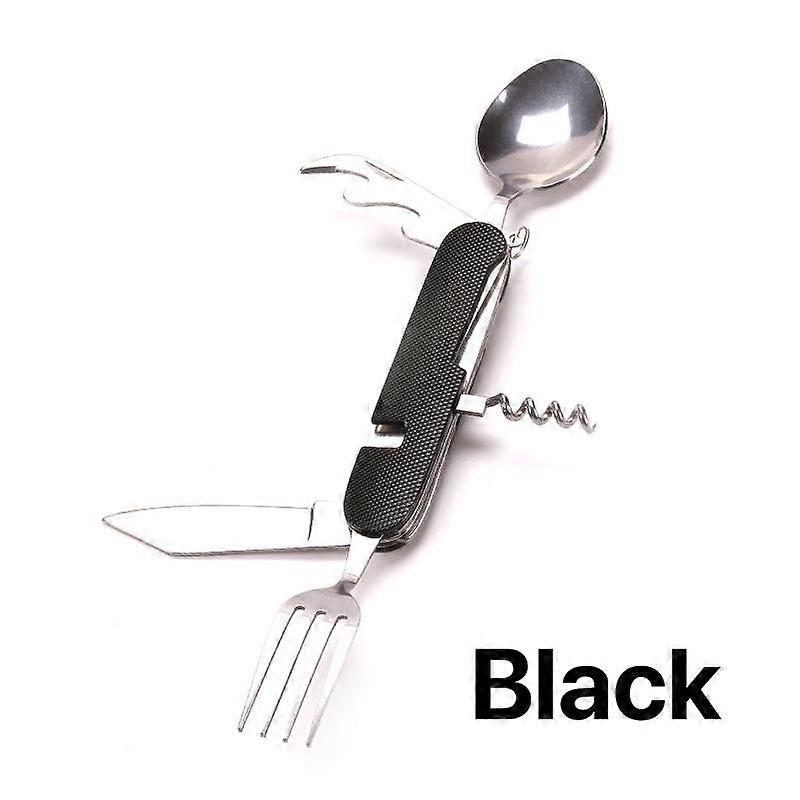 6 in1 Multi-Function Camping Utensils Cutlery Stainless Steel Reusable Portable Tableware Foldable Fork Knife Spoon Corkscrew Bottle Opener