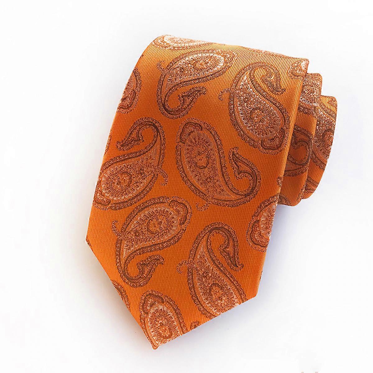 Nueva Corbata Clásica De Seda Paisley Hombre Corbata Naranja