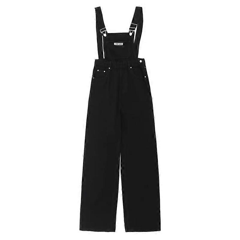 Black Denim Jumpsuit Women's Retro Overalls Spring Summer Fashion Loose Straight Jeans Pants Y2k Clothing Streetwear Feamle