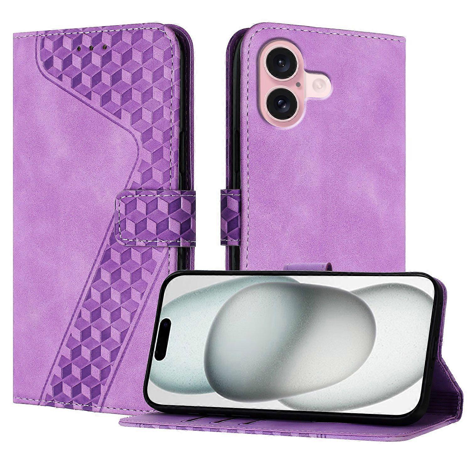 For Iphone 16 Case With Card Holder,Durable Kickstand Shockproof Case-Purple