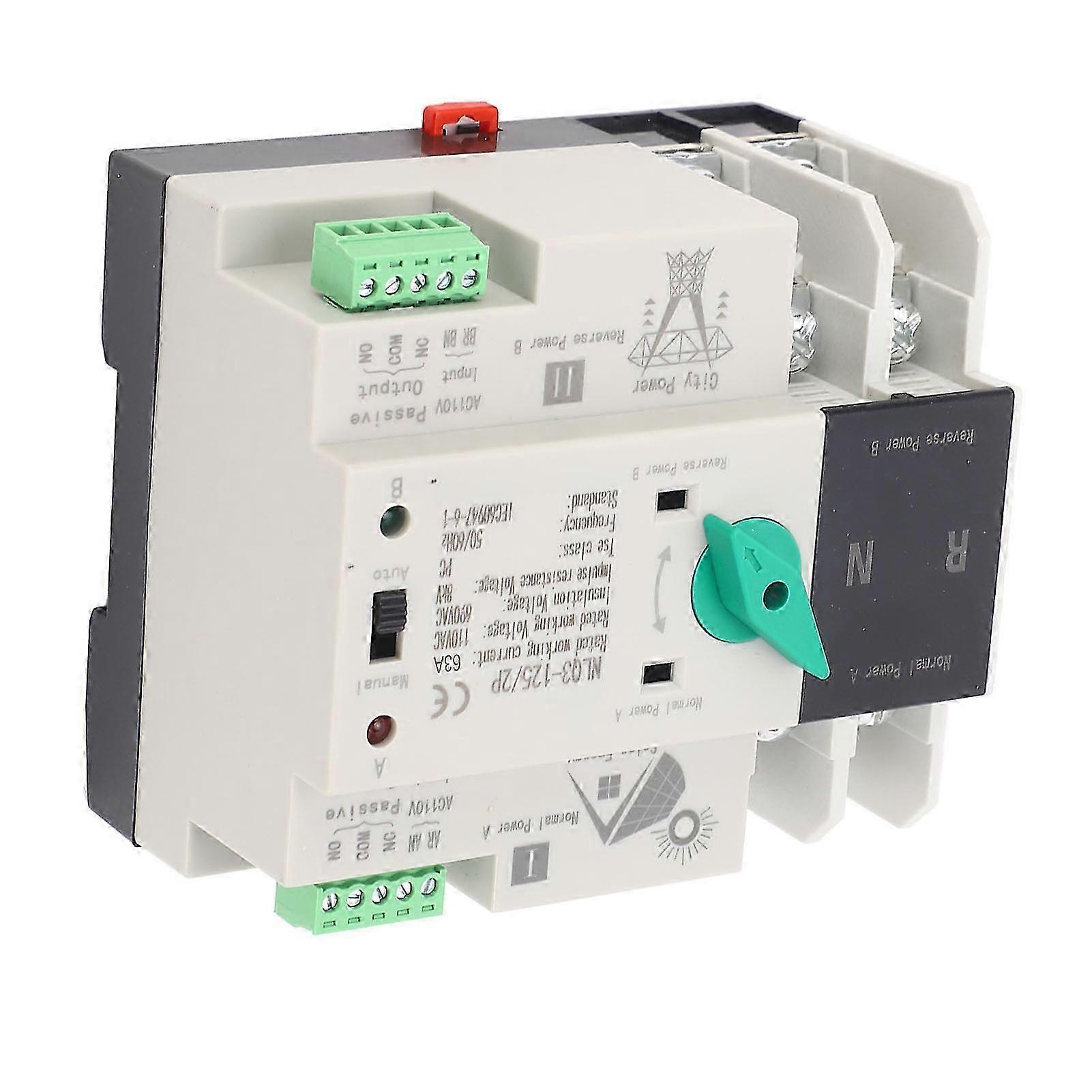 Millisecond Switching Dual Power Automatic Transfer Switch - 2P 63A for PV Inverters