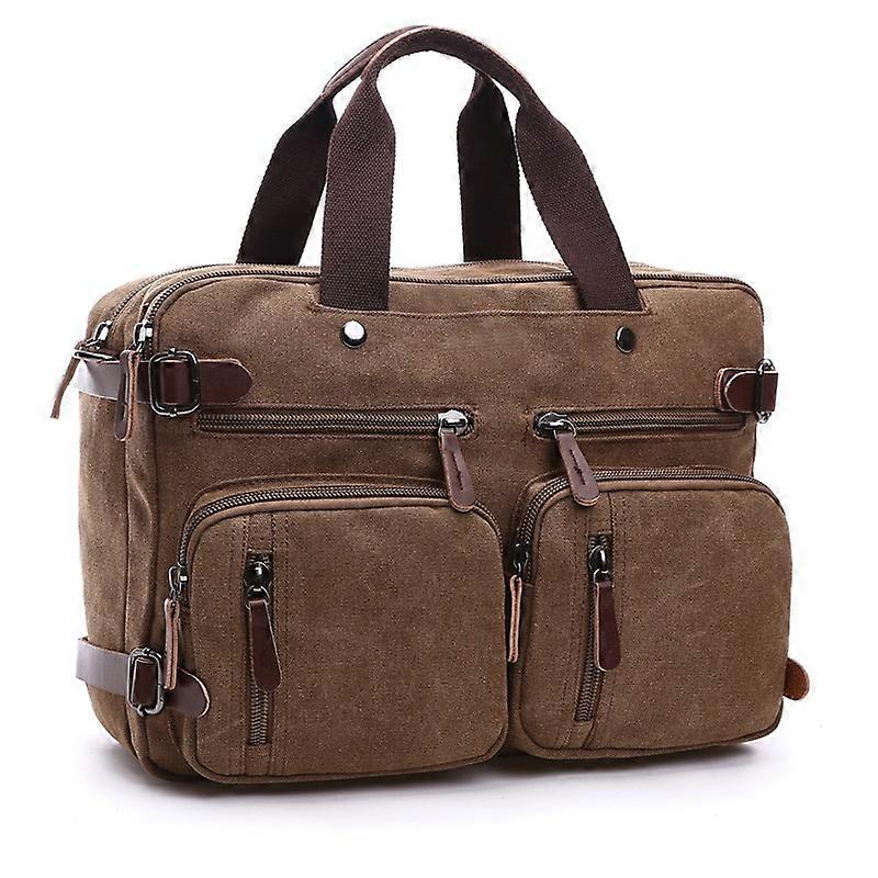 Casual Canvas Three-Purpose Business Briefcase Computer Bag, Color: Coffee Large