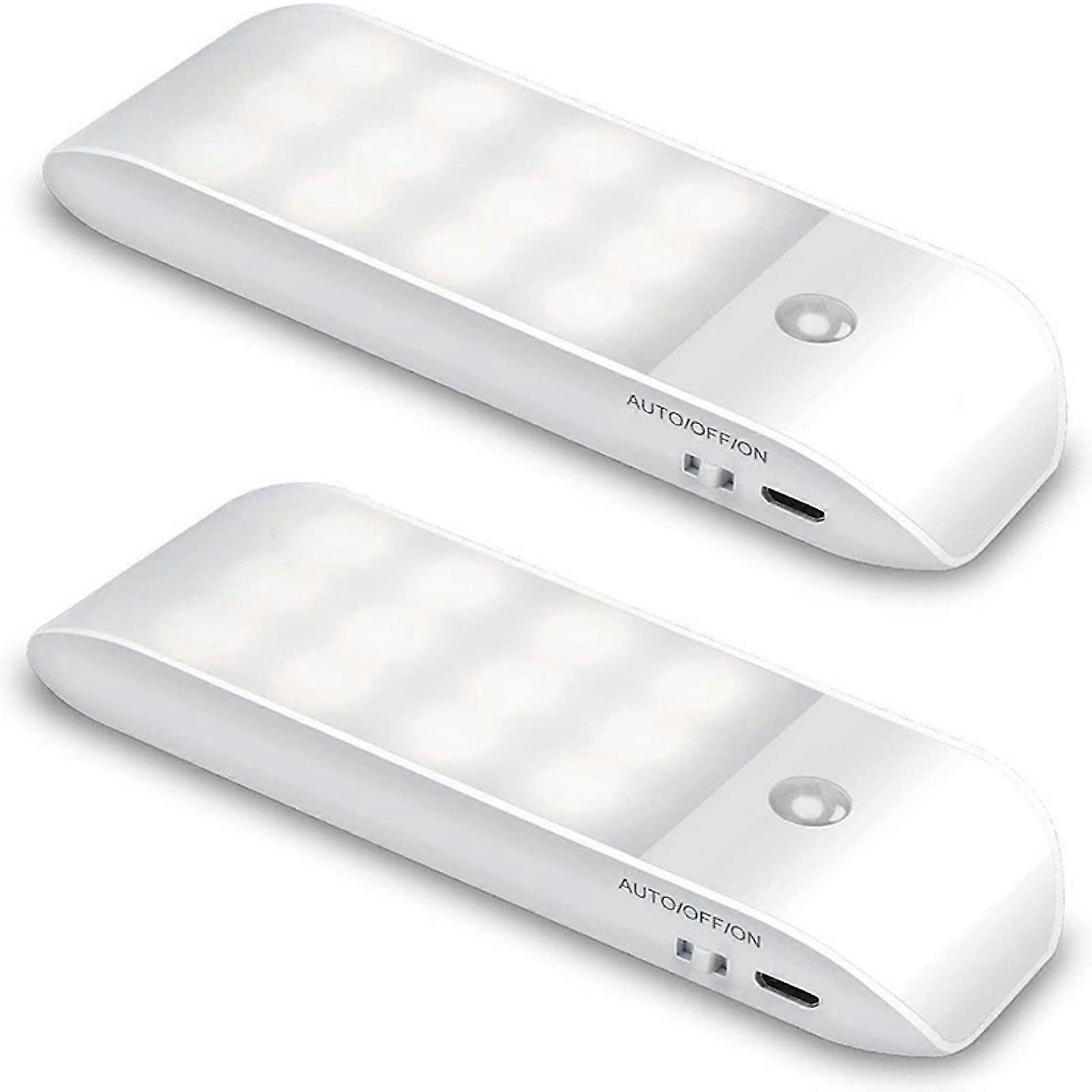 Intelligente 12-LED-Bewegungssensor-Schrankleuchten, kaltweiß, USB wiederaufladbar, 2er-Pack