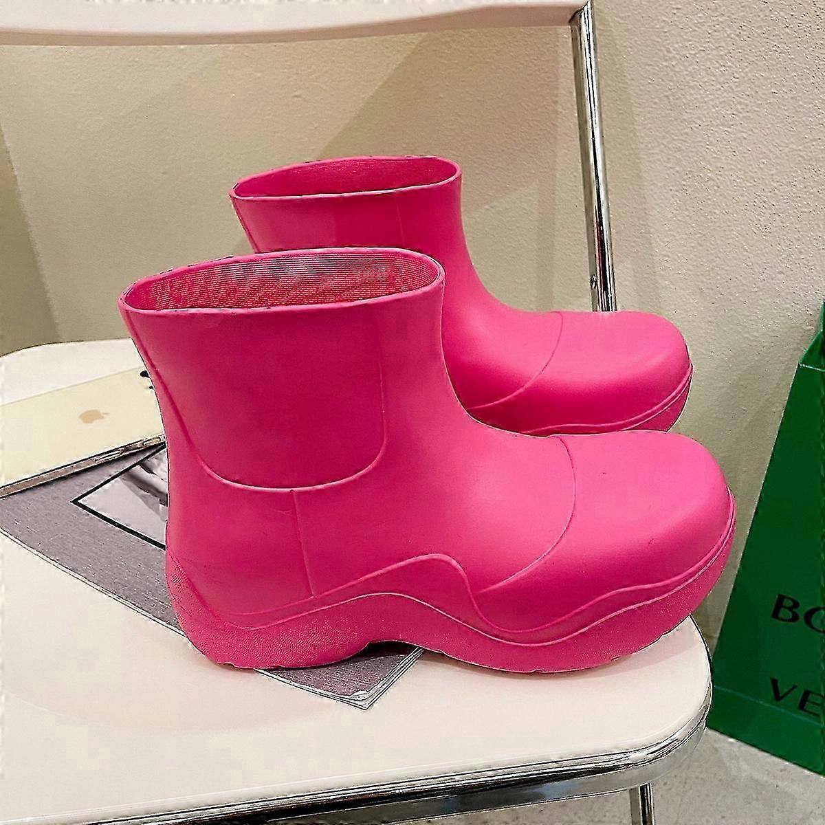 Low-barrel Wellies Round Toe Big Head Shoes Rain Boots Thick Bottom Increased EVA Wellies szfh