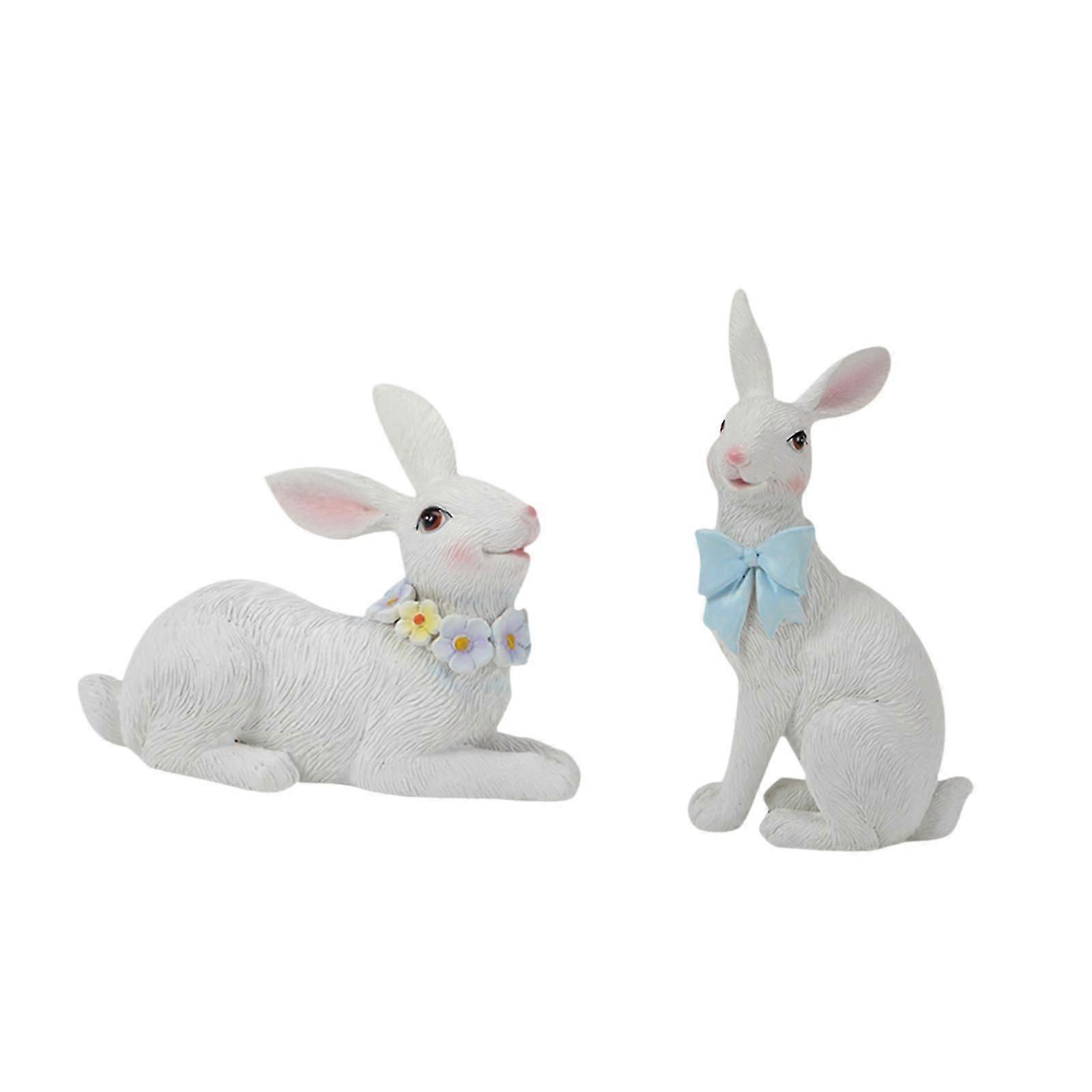 2 Pieces Easter Rabbit Statues Cute Easter Bunny Figurines for Indoor Office