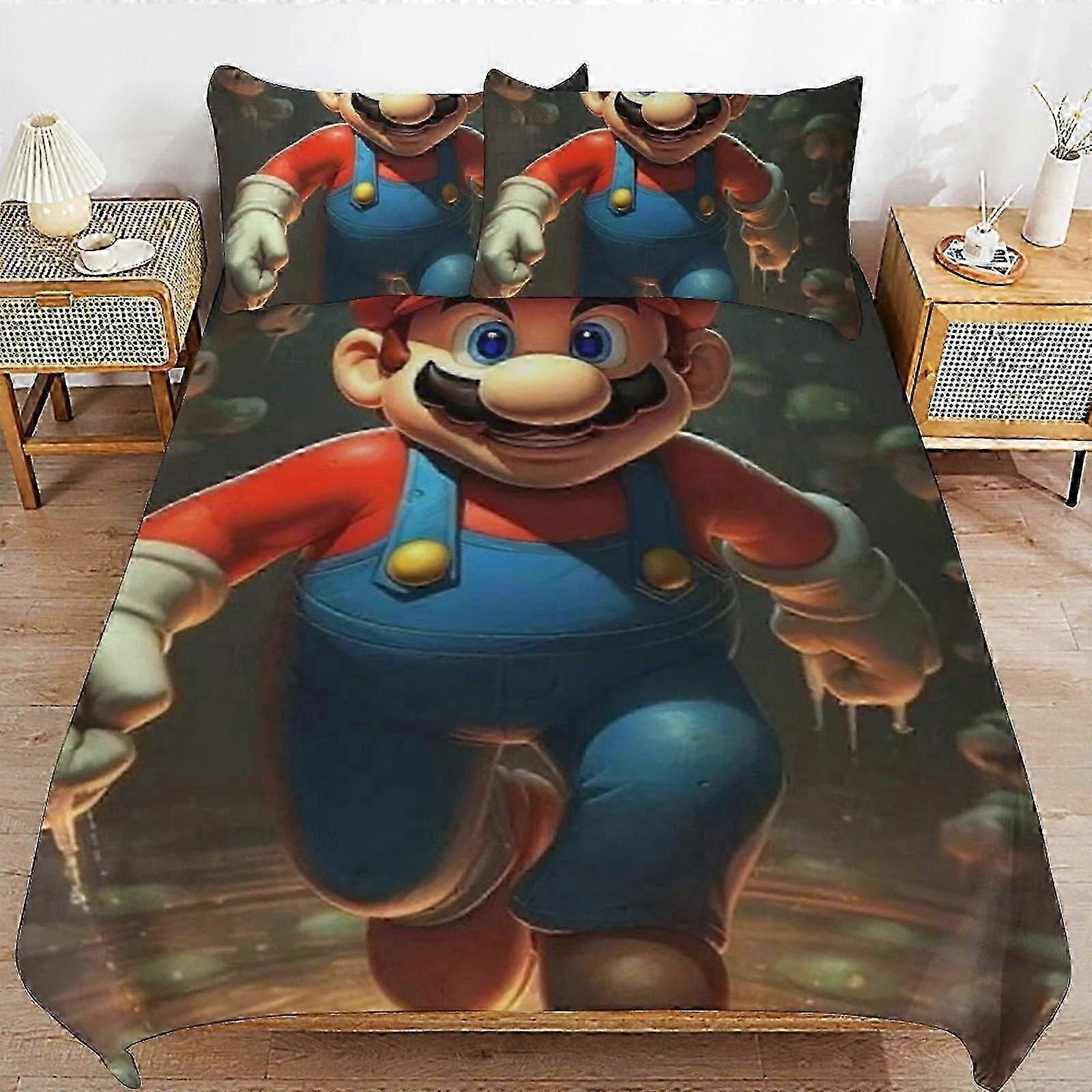 v550 Lençóis Super MarioConjunto de Edredom de 3 Peças, Conjunto de Capa de Edredom de Microfibra Macia com Fecho de Zíper, (1 Capa de Edredom e 2 Fronhas) Lençóis c