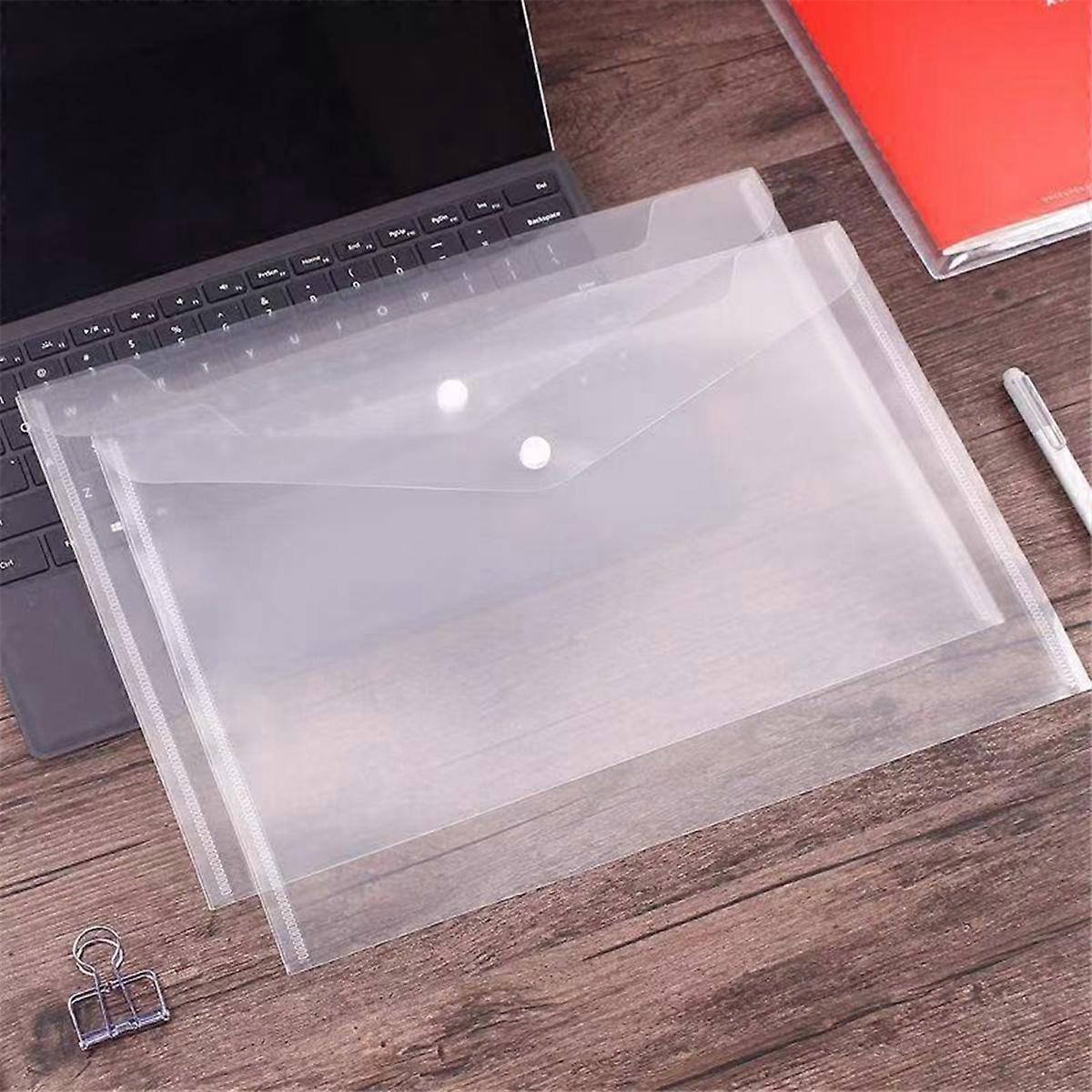 50PCS Transparent Waterproof Envelope Folder with Buttons, A4 Size, Thickened Plastic Material for S