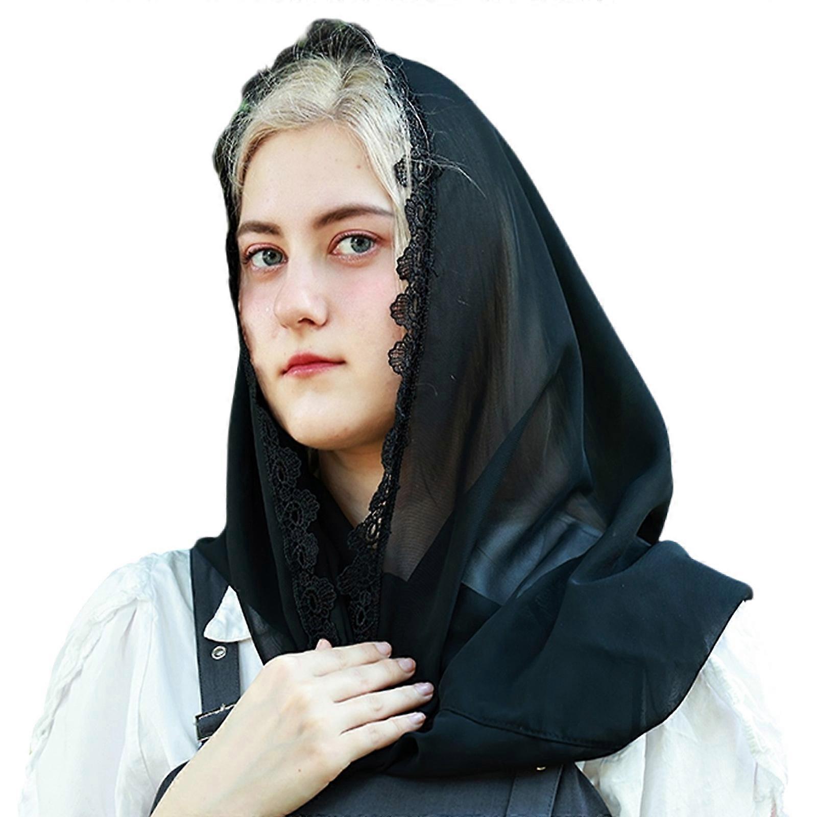 Écharpe en dentelle noire à la mode Mouchoirs imprimés en dentelle Écharpe de voyage légère adaptée à diverses occasions Noir