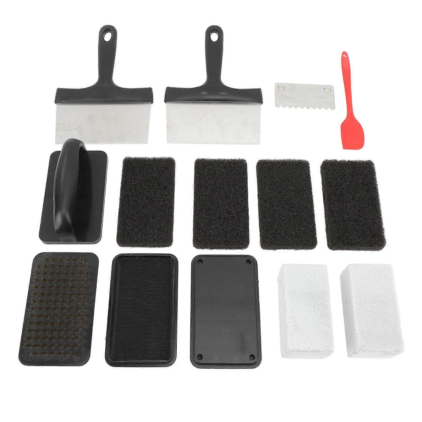 Griddle Cleaning Kit Oil Stain Removal Anti Hot Handle Multifunctional Grill Cleaning Kit 14Pcs