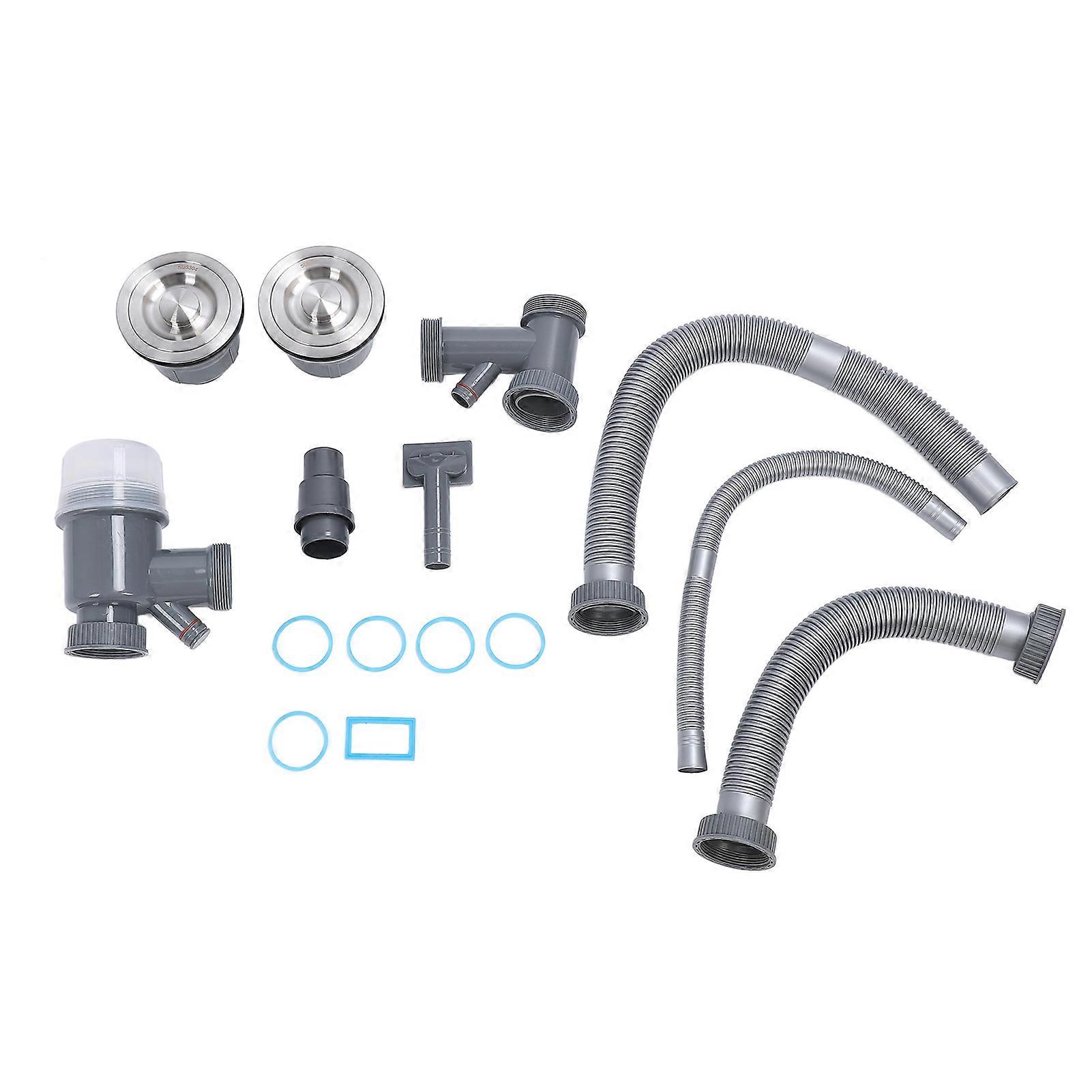 Double Sink Hose Drain Kit PP Stainless Steel Gourd Shaped Water Seal Quick Draining Double Sink Drain Pipe Kit for Kitchen