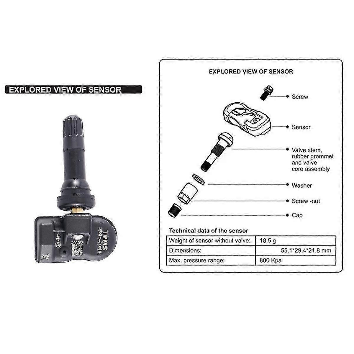 4Pcs programmering MX-sensor TPMS dekktrykkmonitorsensor 315MHZ 433MHZ Universal 2 i 1 reparasjon