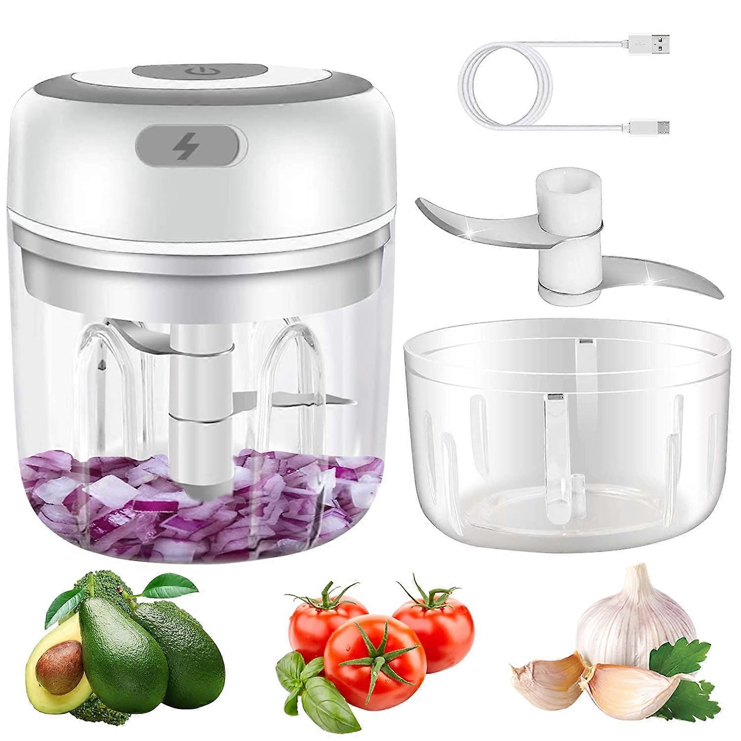 Electric Mini Garlic Chopper 2 Pack, 250ml & 100ml USB Portable Food Processor for Vegetables, Onions, Nuts, White