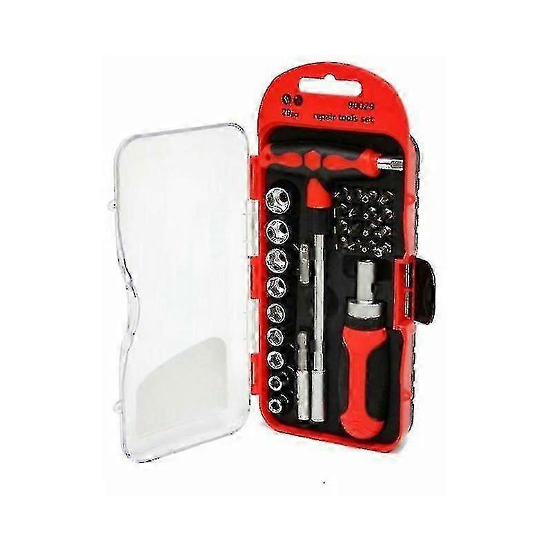 Ratchet Screwdriver Box + 29 Bits, Red, One Size