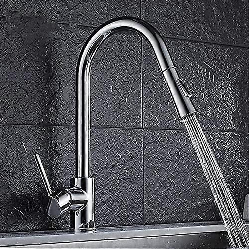 Kitchen Sink Faucet - Single Handle Pull Out Tap for Bar Farmhouse, Chrome Gold Nickel Finish, Rotating Mixer, Single Hole Design