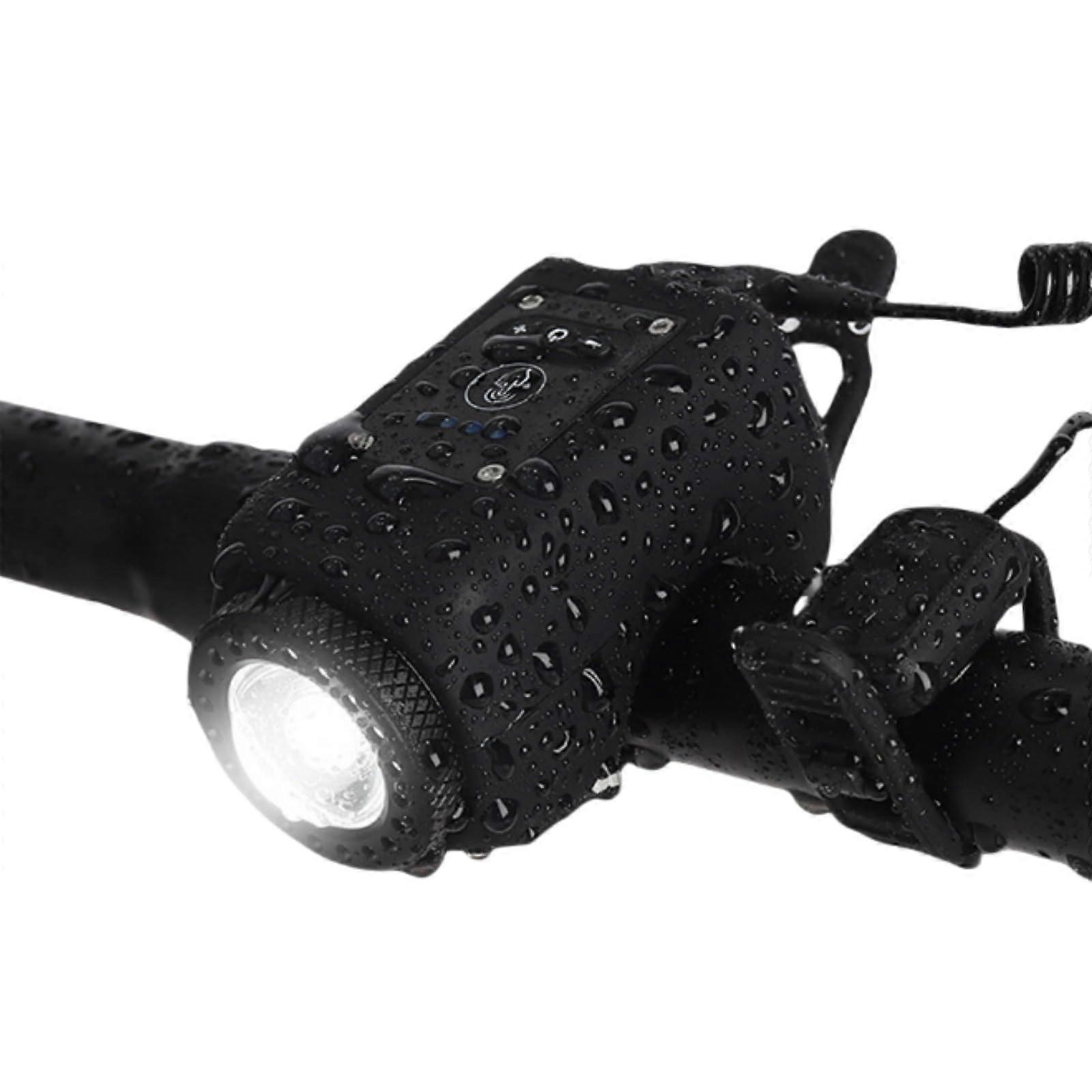 2pcs Bike Electronic Horns Bell with 110 dB Sound, 6 Sounds, 4 Light Modes, Front Headlight for Kids and Adults, Black