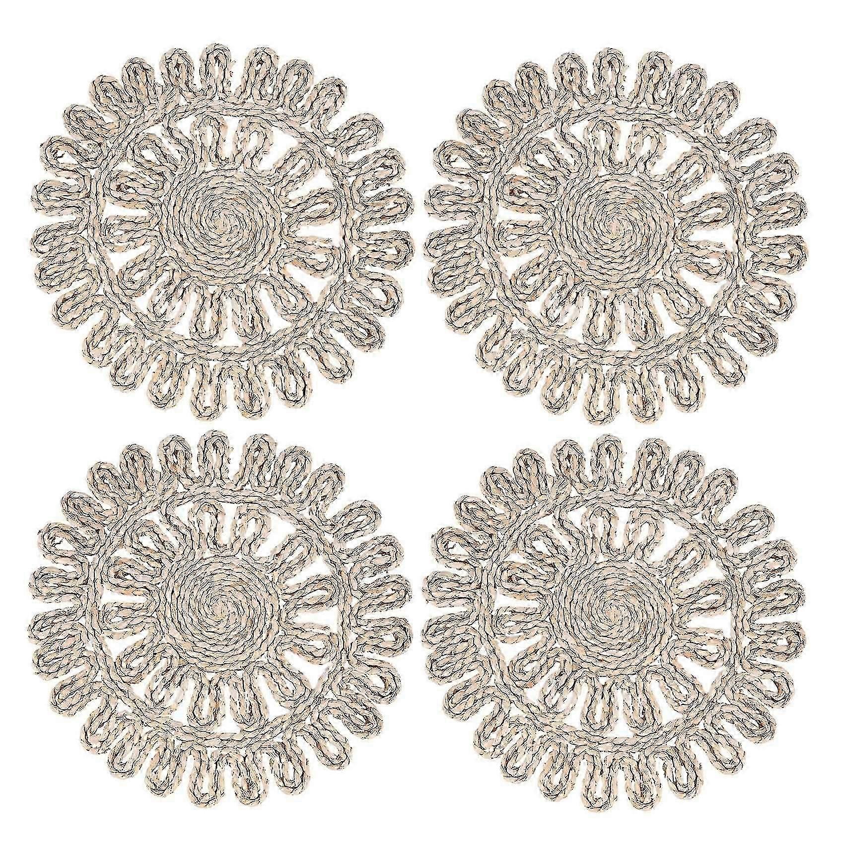 Unbrand Set de table tissé rond pour table à manger napperon en rotin tressé naturel Assiettes en os