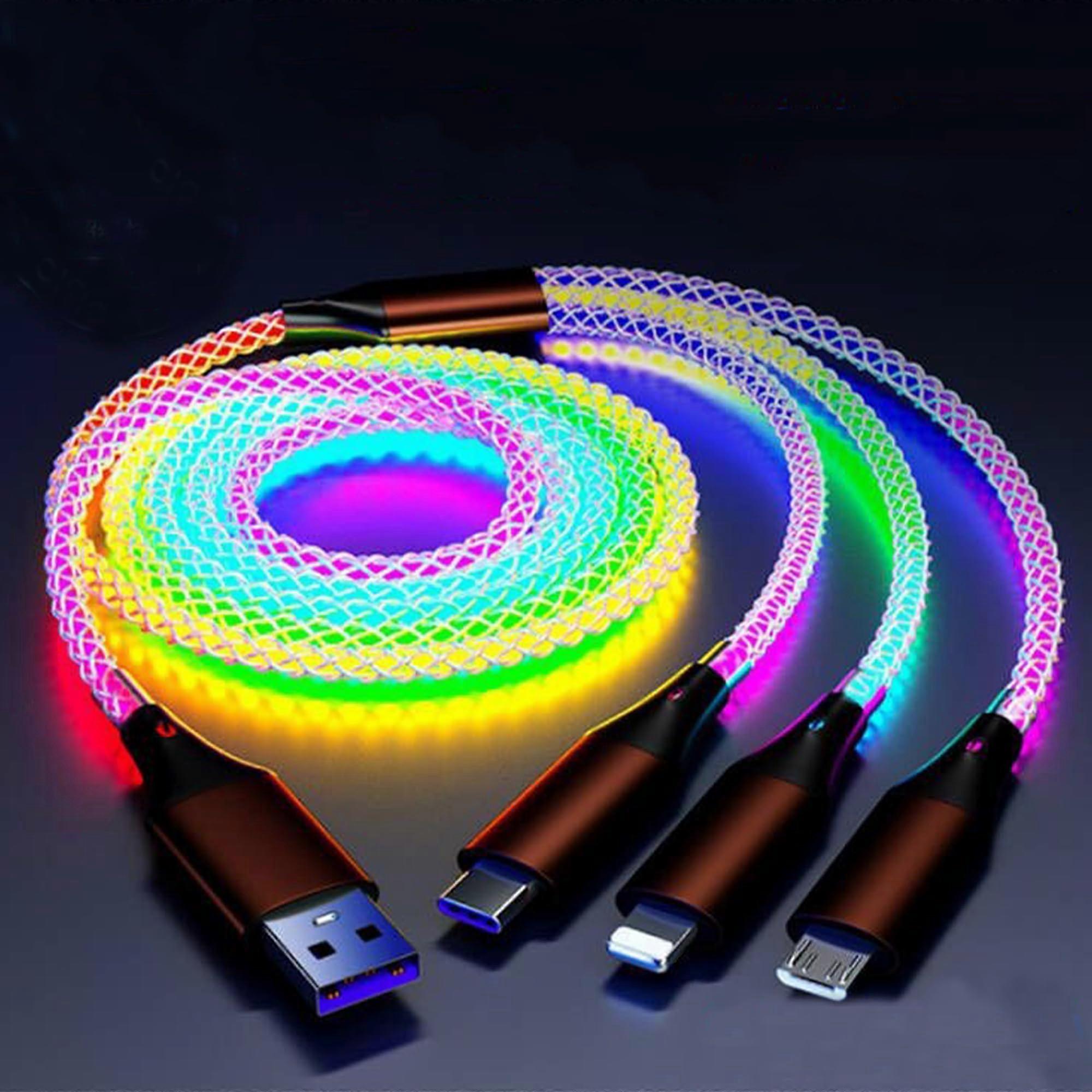 66W 3 in 1 LED Light Up Charging Cable,RGB Flowing LED Light Up Glowing Fast Charging Cord