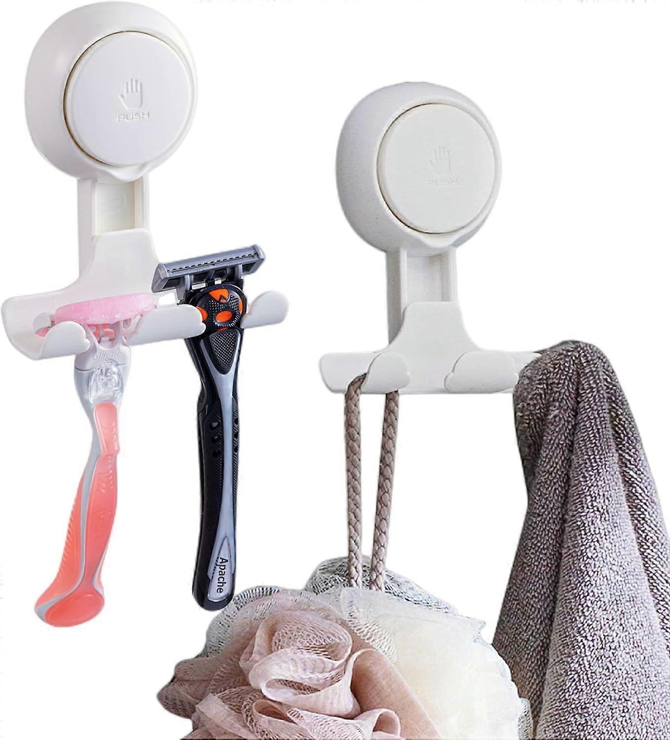 Razor Holder for Shower 2 Pack, Suction Cup Hooks Powerful Vacuum Suction Hooks Removable and Reusable Shower Razor Hooks for Bathroom Kitchen Shower
