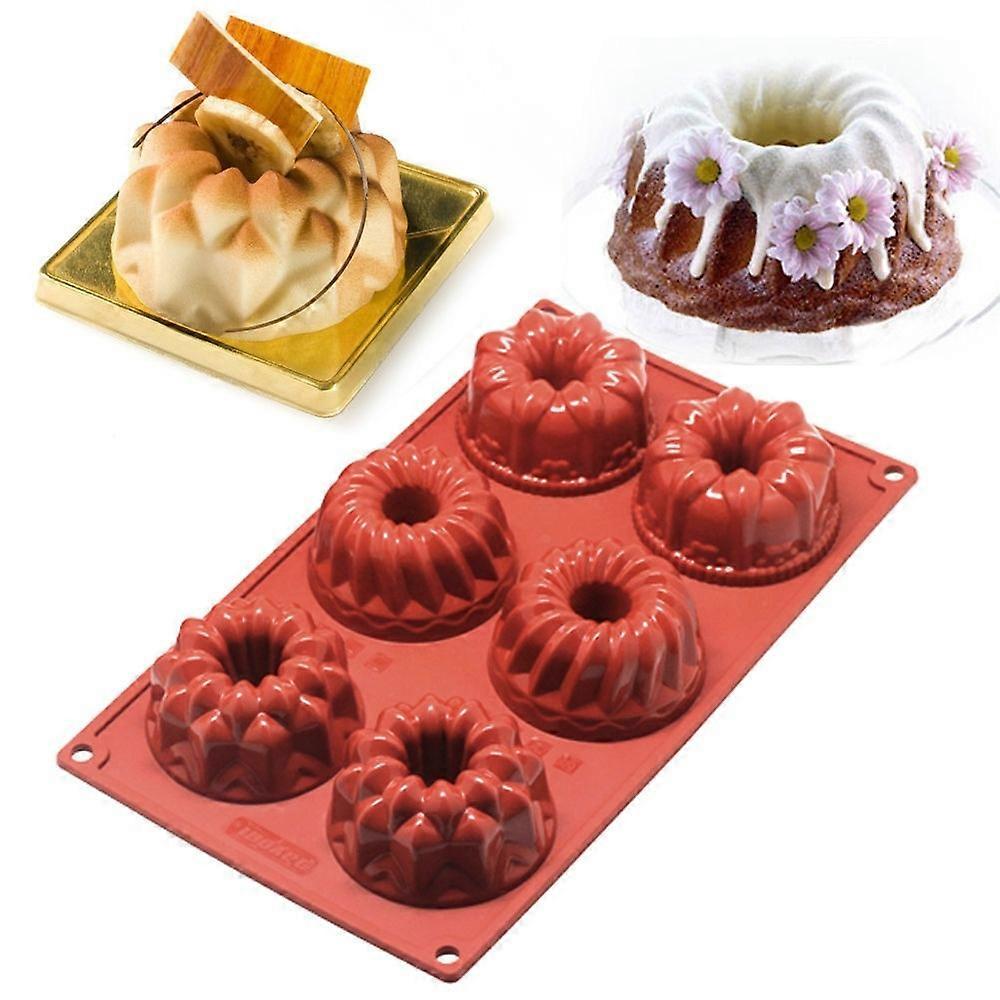 6 Cavity Silicone Mini Baundt Mold Baking Pan Mold Cookie Bakeware Tool