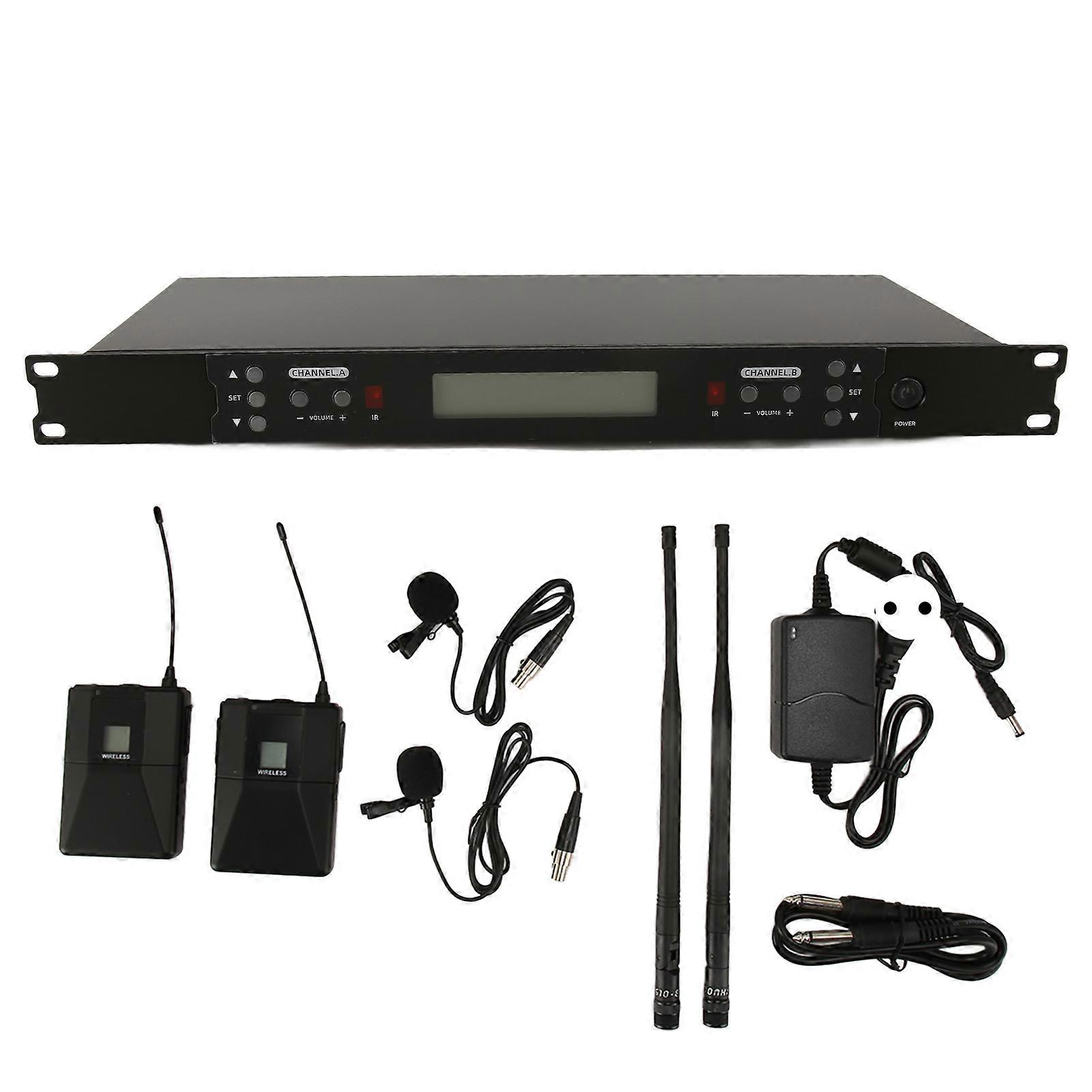 UHF Lavalier Mic Long Range Portable Wireless Microphone System for Stage Karaoke Speech 100‑240V EU Plug