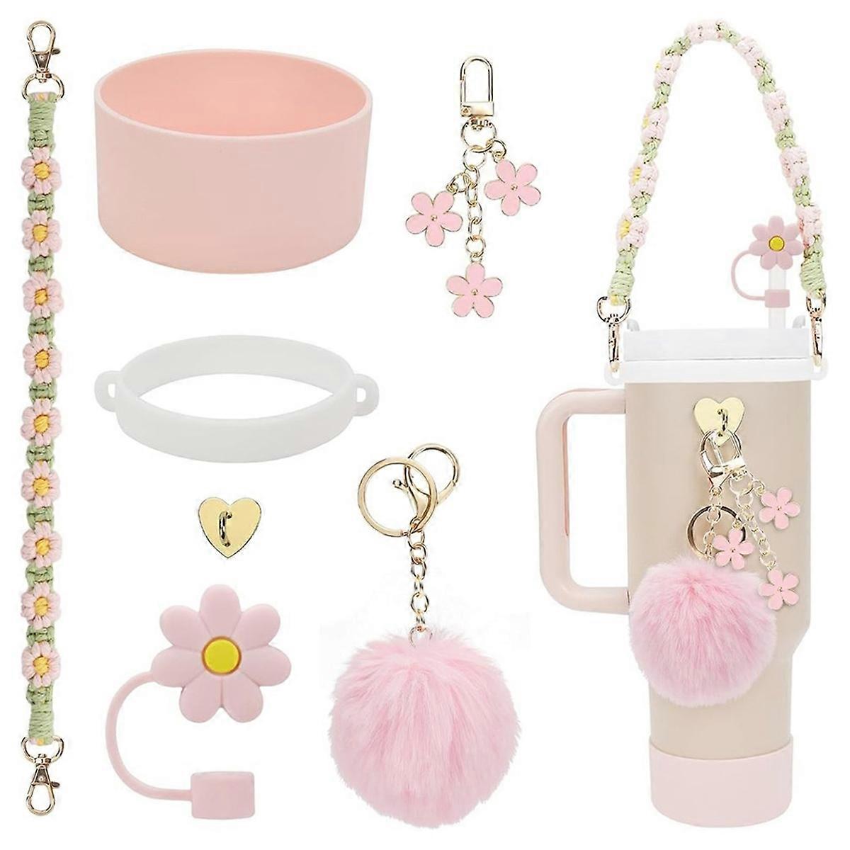 Cup Accessories Set Includes Handle Strap, Silicone Cup Sleeve, Straw Cover Charm Water Cup Handle,