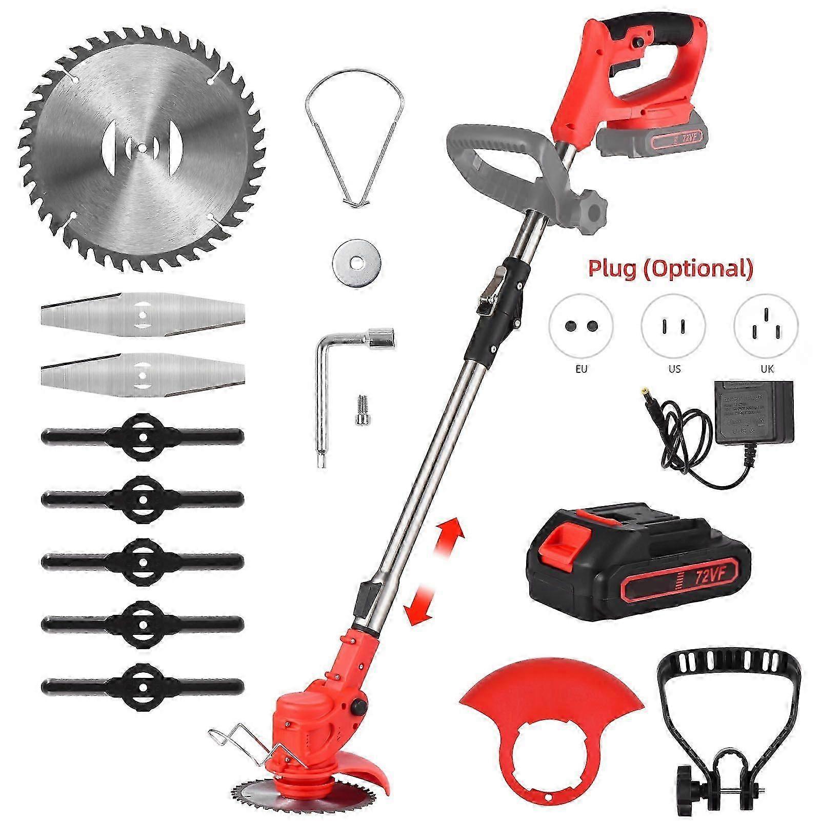 Electric Weed Wacker Cordless 21V 2000mAh  Battery Powered with 1 Battery / Charger / 3 Types Cutting Blades Adjustable Height Lightweight Weed Trimme