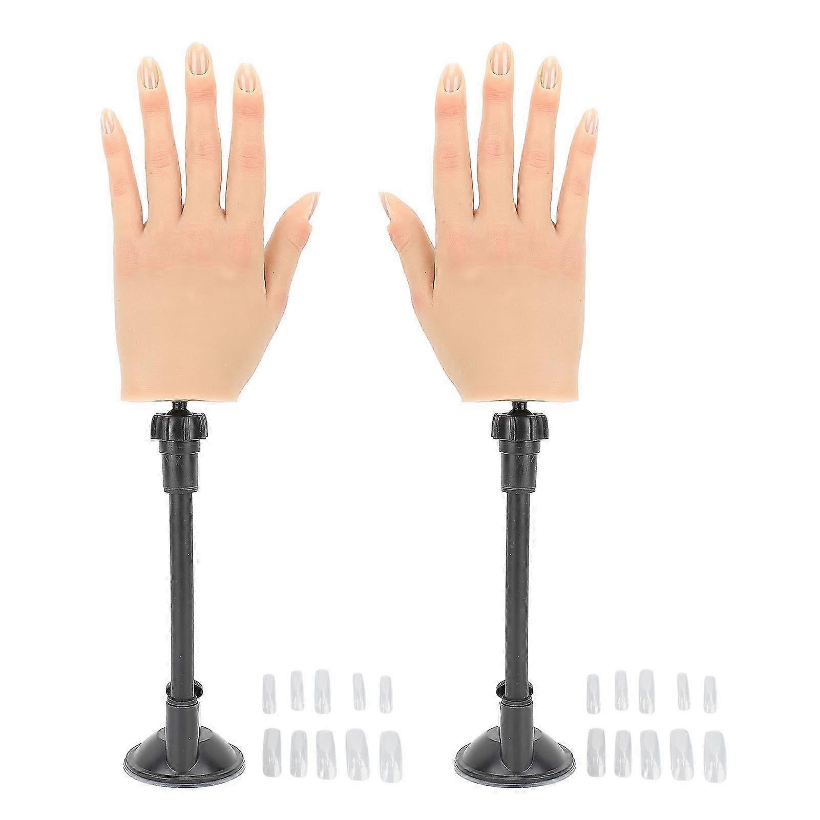 1 Pair Nail Training Practice Hand Bendable Realistic Flexible Prosthetic Nail Hand With 2pcs Suction Brackets