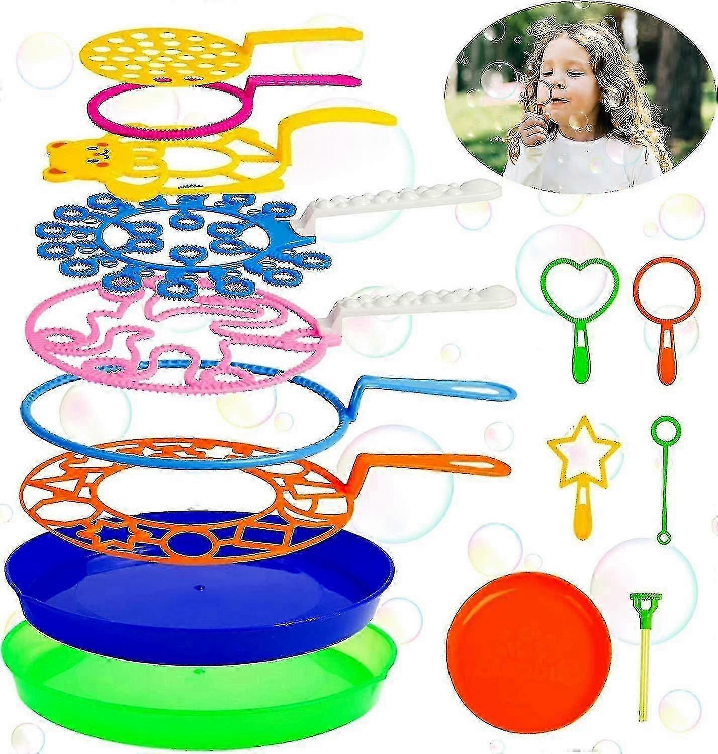 Bubble Wands Set, 15 Pack Big Bubble Wand Toys With Tray Bulk Large Bubble Making Toys For Kids Summer Bubble Toy