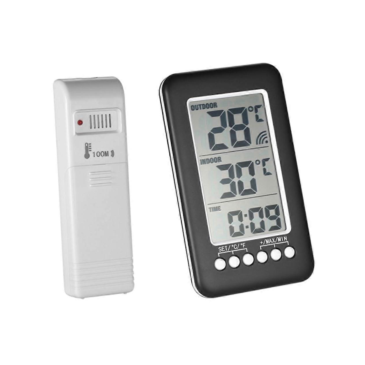 Wireless Digital Thermometer for Indoor Outdoor Use with Temperature Alarm for Fridge Freezer Greenhouse Battery Free