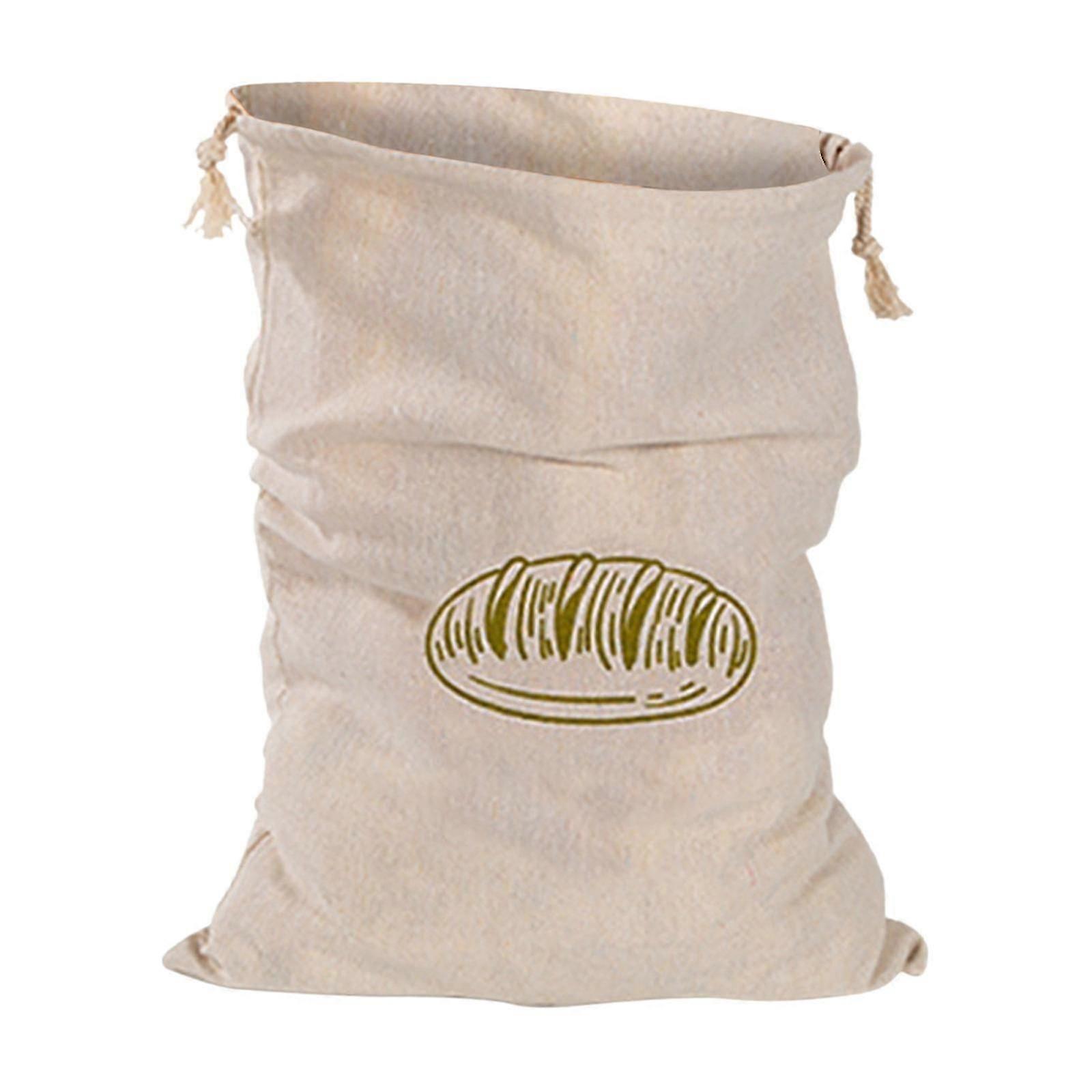 Reusable Linen Bread Bag with Drawstring for Food Storage, Fits Baguette, Natural Unbleached for Kitchen