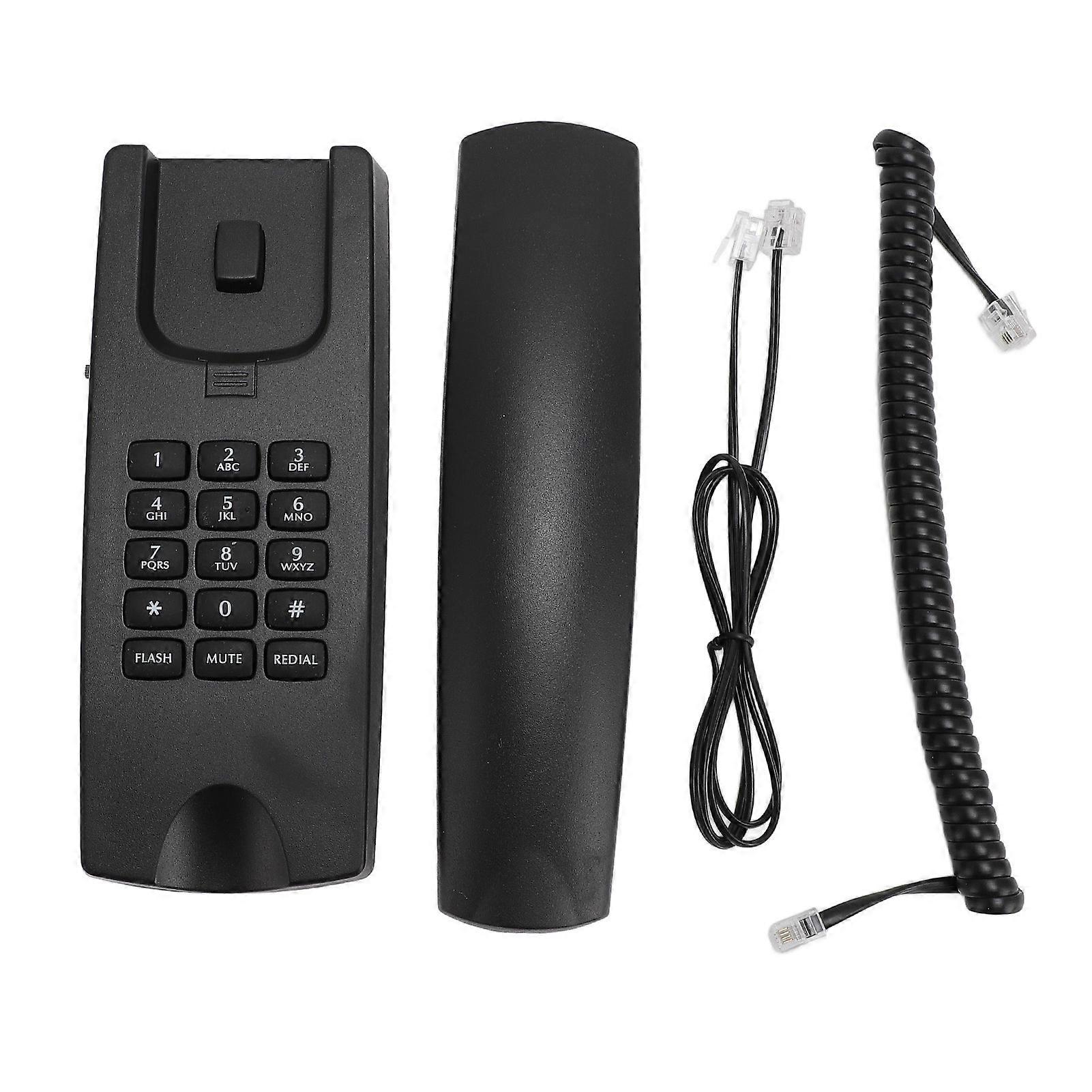ABS Corded Telephone, Wall Mounted Landline Phone with Volume Control, Mute and Redial Function, for Office, Hotel, Black