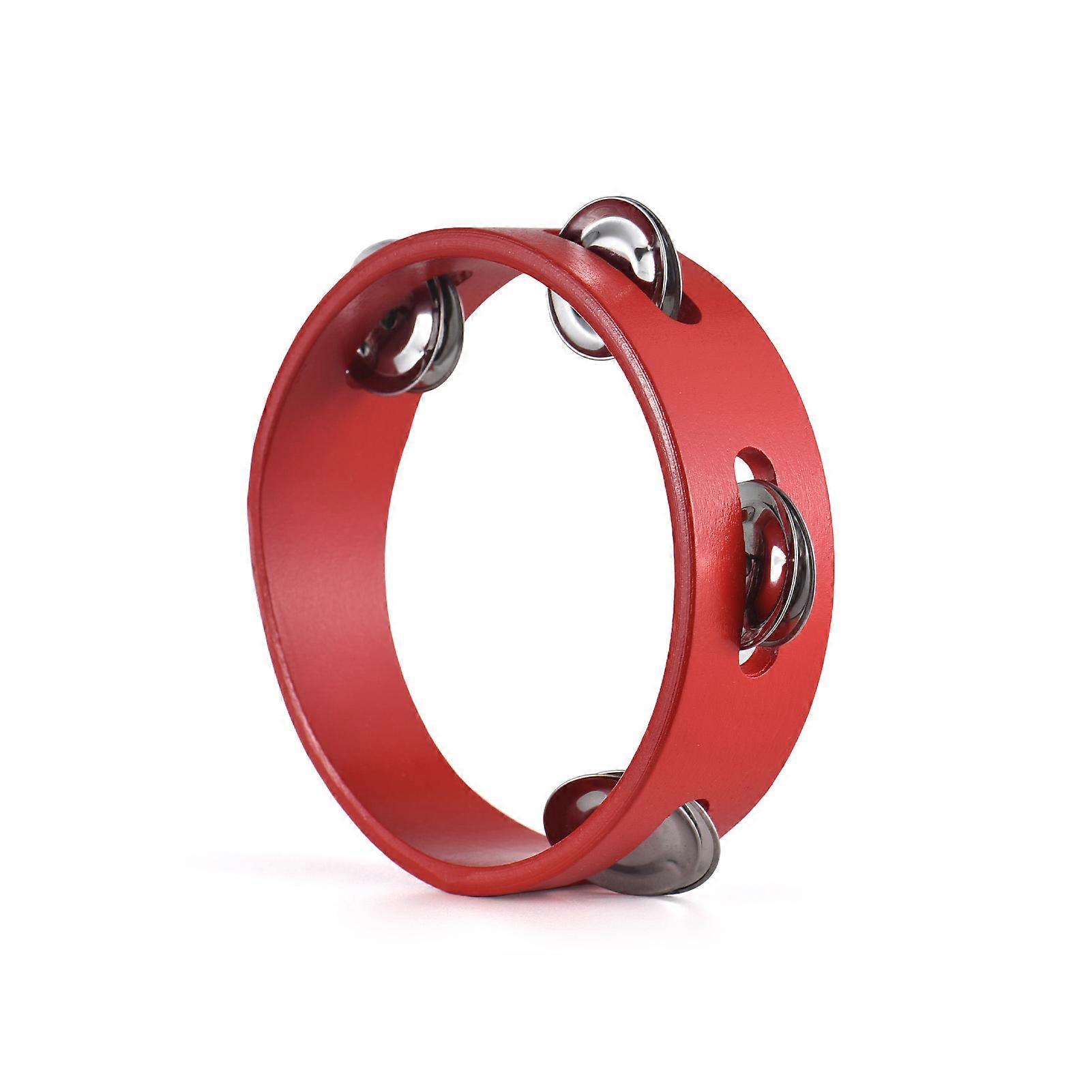 Pandeiro de madeira vermelho de 6 polegadas com jingles de metal para adultos