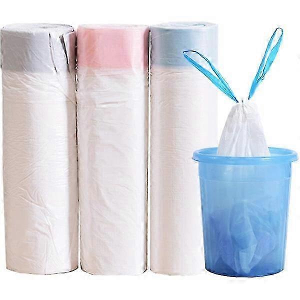 Three rolls of 15-liter garbage bags lined with drawstring for effective waste disposal