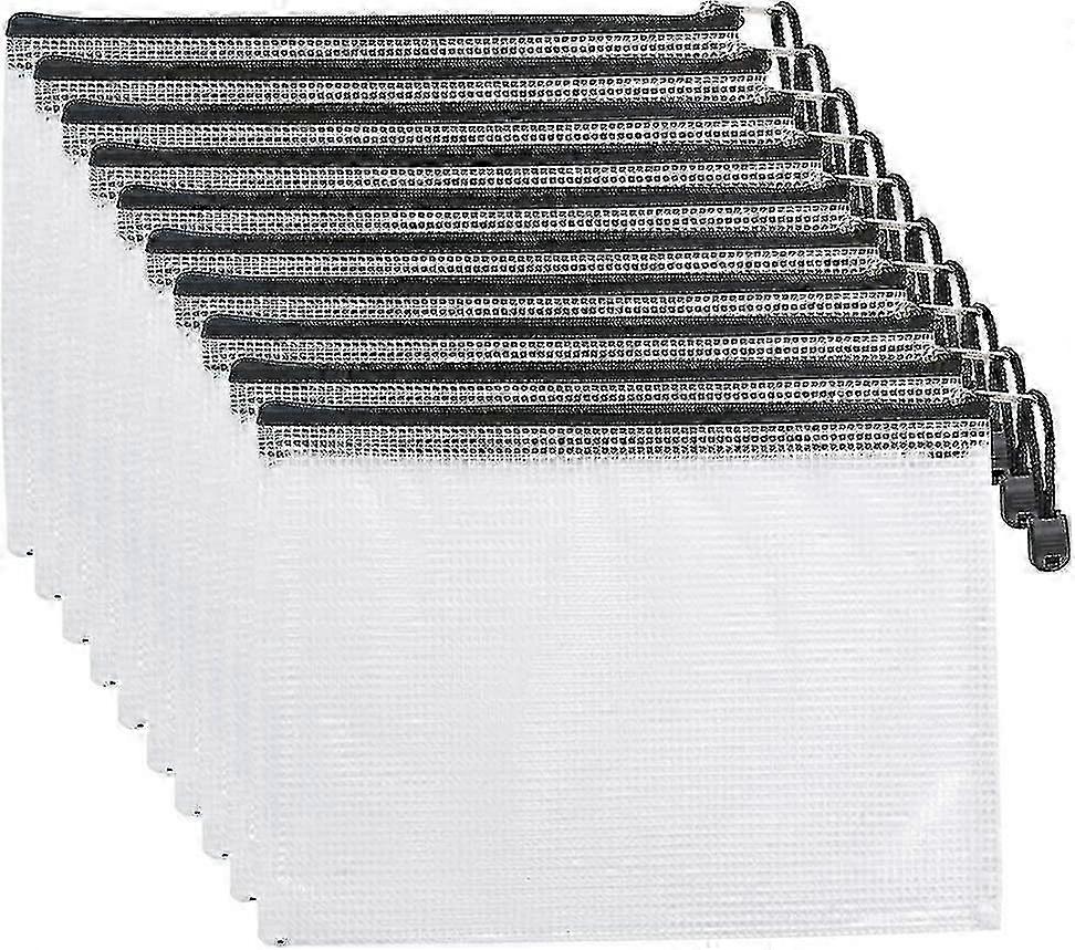 A5 PVC Zipper Document Bag, Transparent Folder with Black Zipper - 10pcs