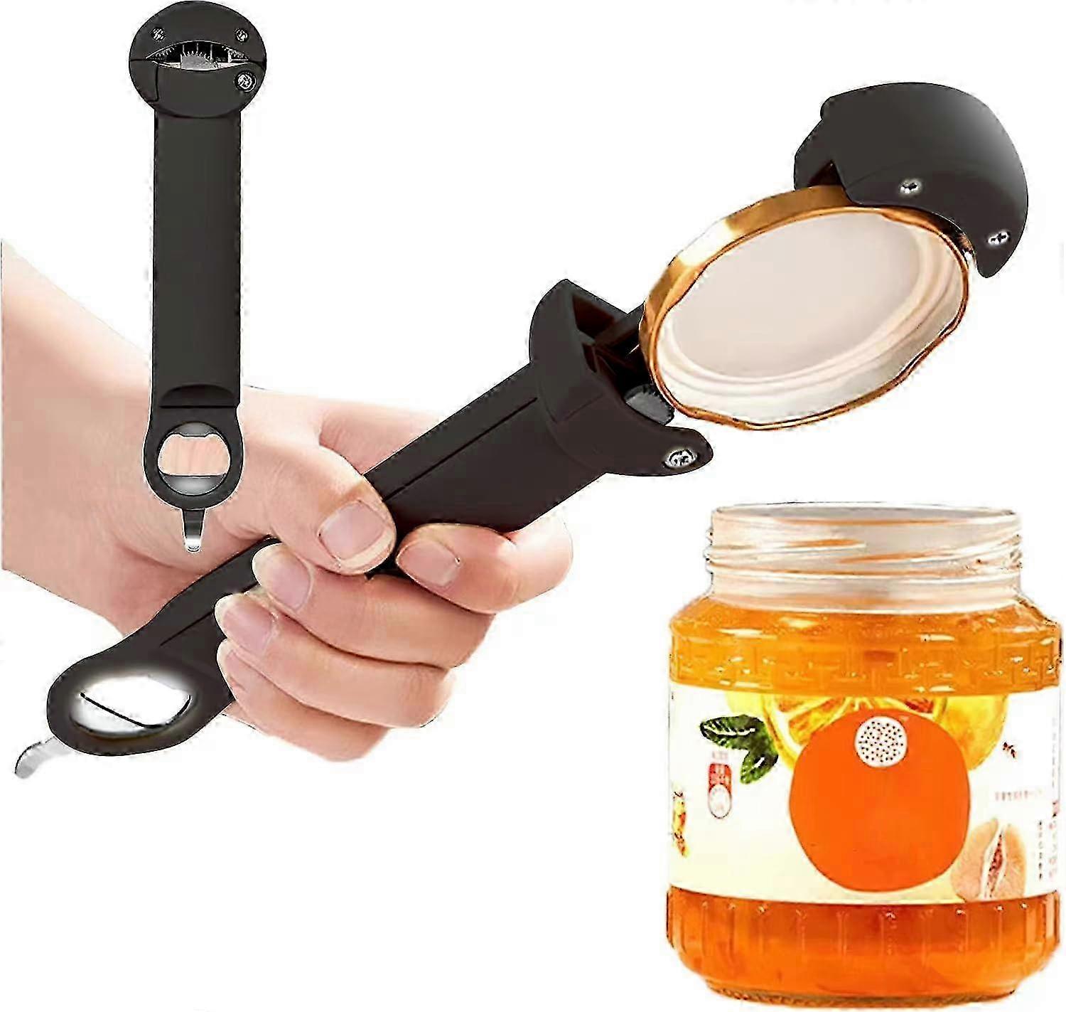 頑固な蓋のためのステンレス鋼調節可能な栓抜き、多機能缶切り、ブラック