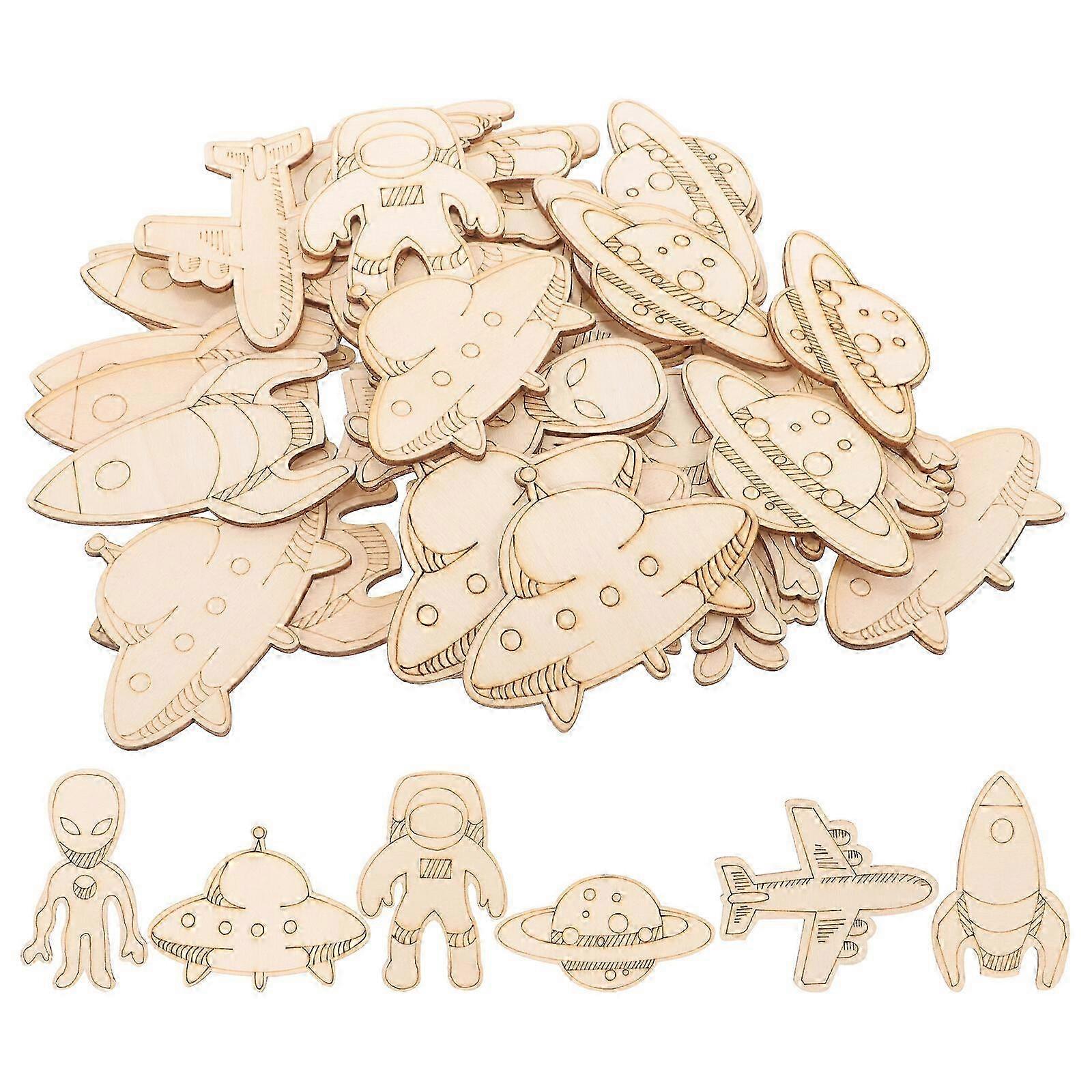 32kpl DIY keskeneräinen ulkoavaruus puiset käsityösirut juhlasisustus 8x7x0,2cm vaaleankeltainen