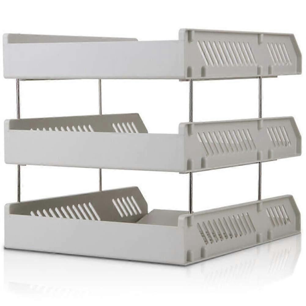 Brief holders for desk trays, 3tier plastic holders and 8 metal rods/file dividers, document holders, display and storage organizer (gray)