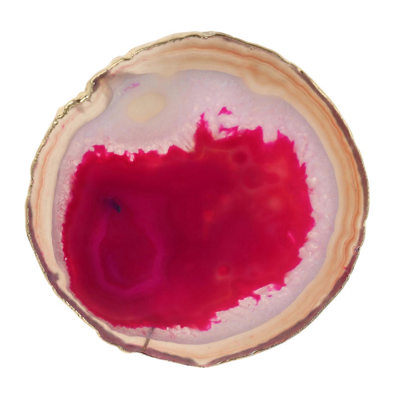 Heat Insulation Stone Agate Coaster Elegant Cup Mat For Home Decor Item Rose Red With Gold Edge Diameter 7-8cm 1Pcs