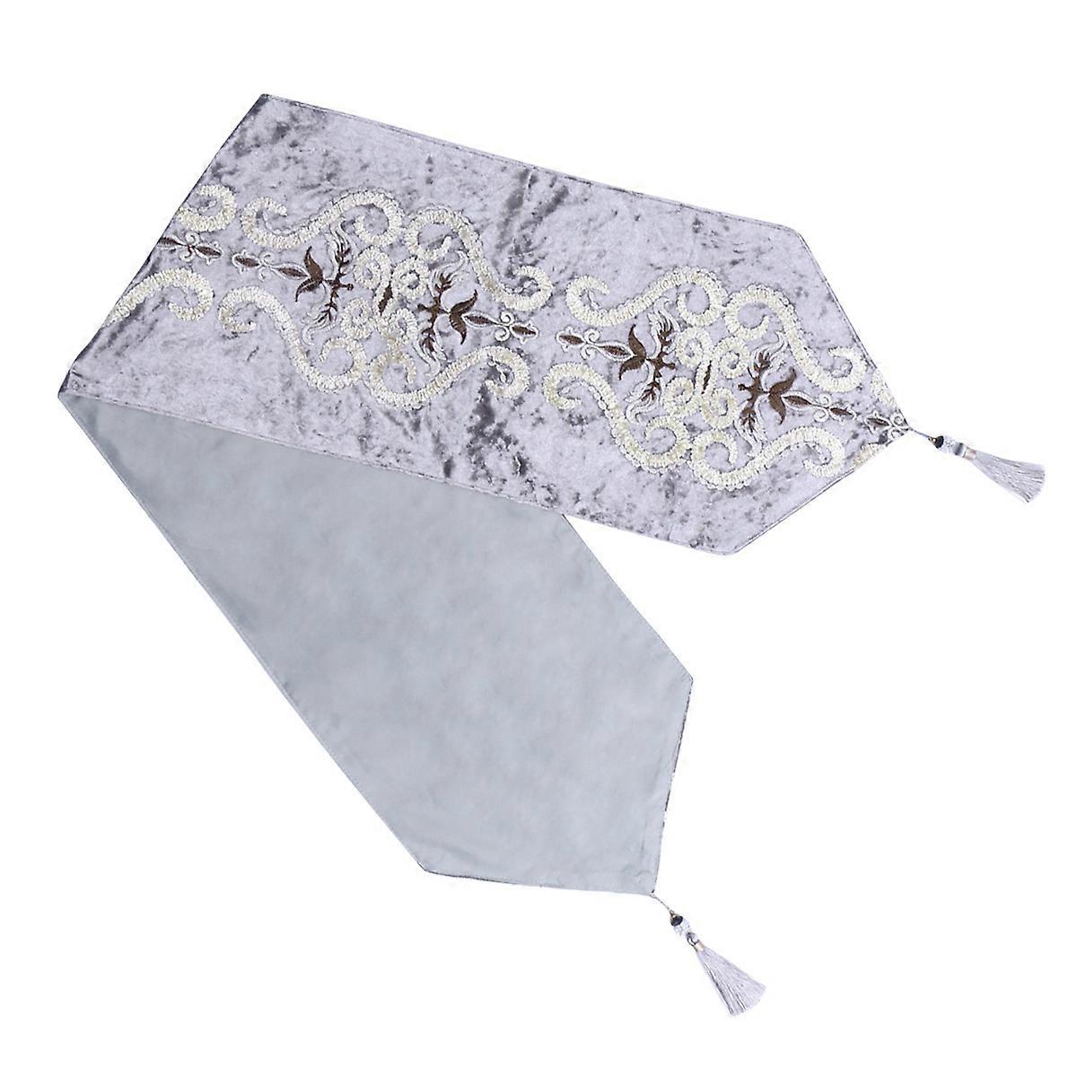 Dining Table Runner Flannel Family Festivity Rectangle Shape Gray 33x160cm 1Pcs