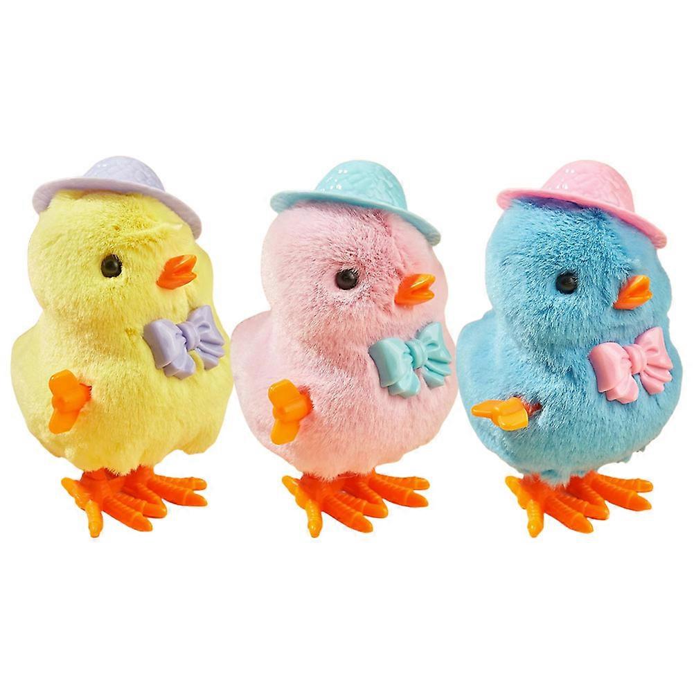 Wind-Up Toys Clockwork Jumping Chick Toy Plush Yellow For Children Playtime 3Pcs