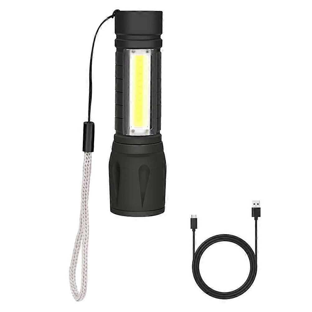 Flashlight Portable Emergency Lamp Mini Cob Handheld Rechargeable For Camping Hiking Biking Black 1Pc