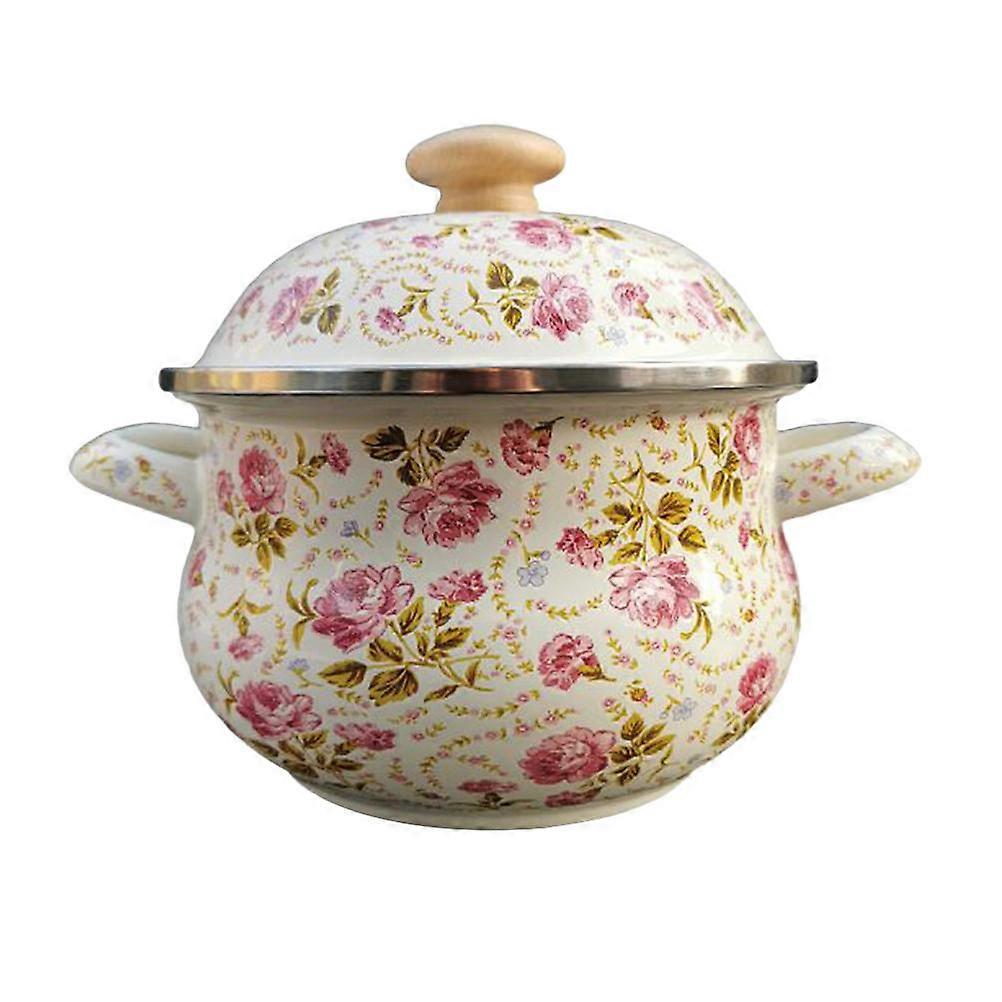 Thickened Enamel Stockpot Double Handle Kitchenware Soup Pot with Lid for Stewing and Cooking