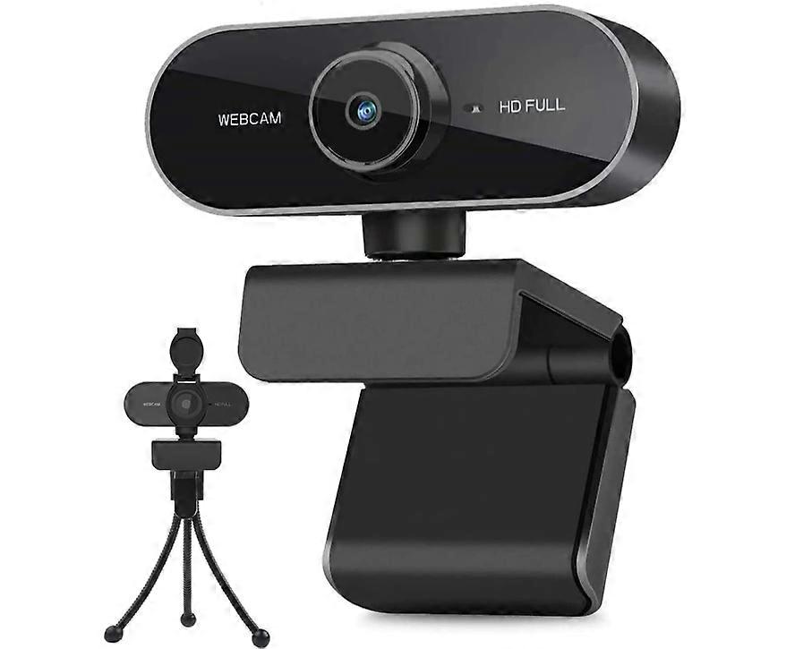Webcam with Microphone and Tripod for PC, Desktop, Laptop, Plug and Play USB Web Camera with Privacy Cover, 1080P Full HD Webcam(Black)