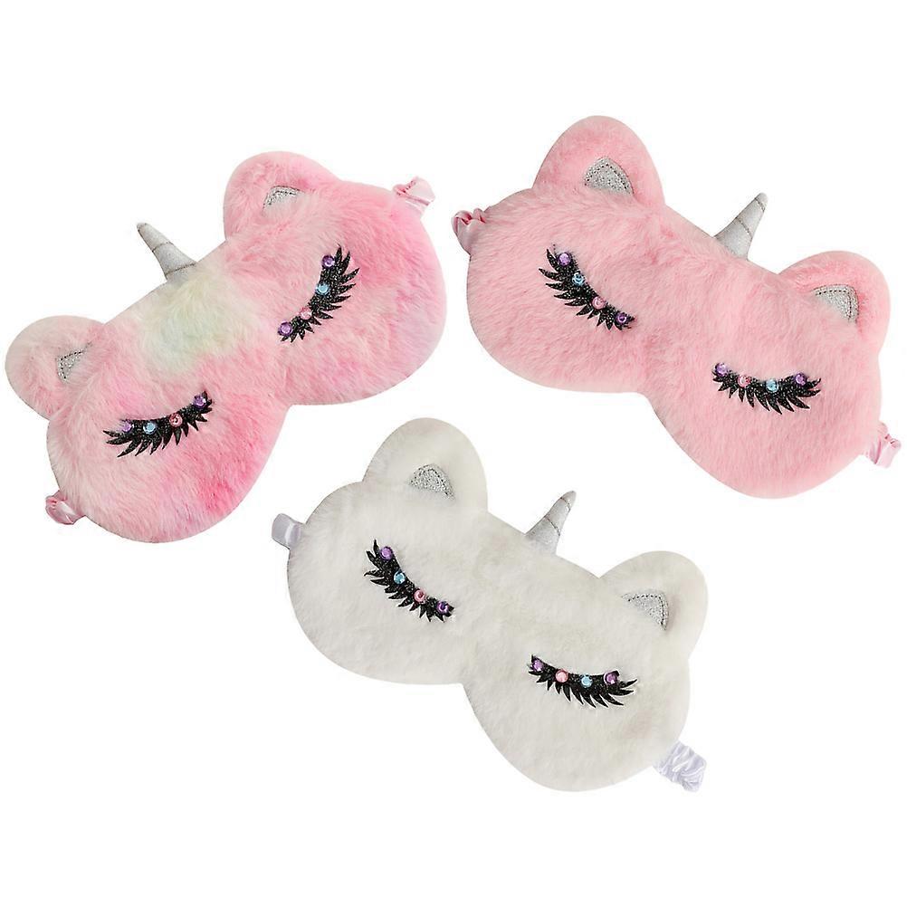 3pcs Plush Unicorn Eye Mask Comfortable & Breathable Sleep Eyeshade with Elastic Bands for Students, Office Workers, and Travelers