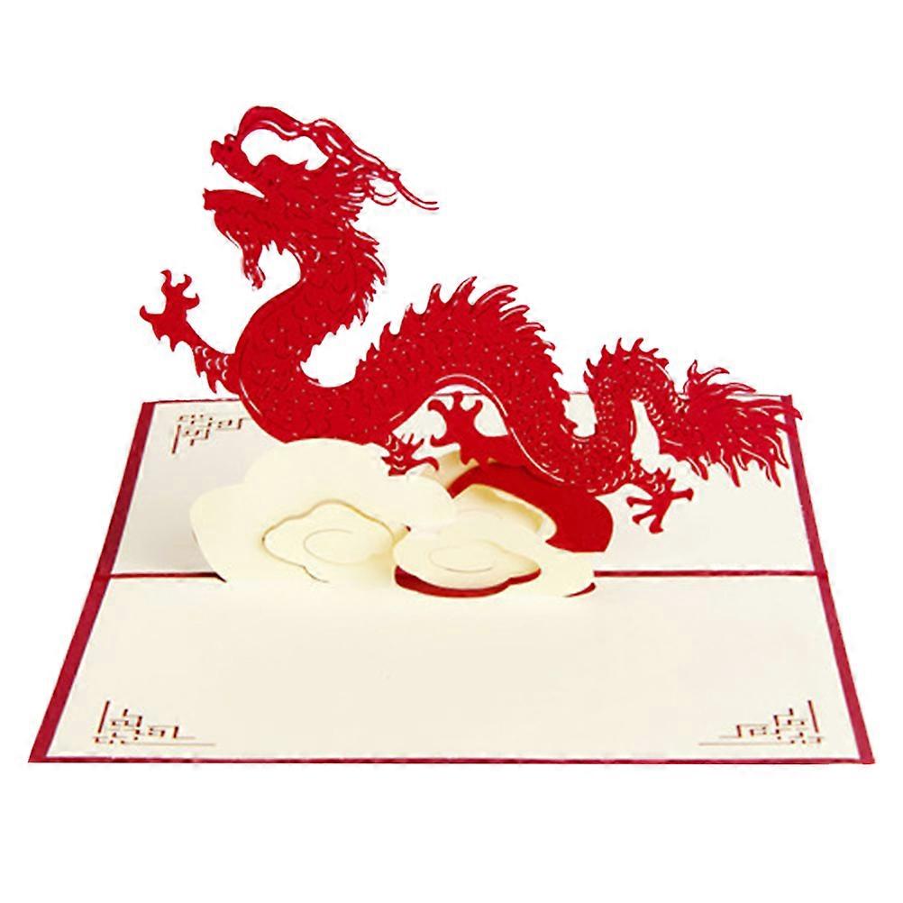 Chinese Style Greeting Card 3D Effect Blessing Card Gratitude Expression Dragon Shape Multi-Colored 2Pcs