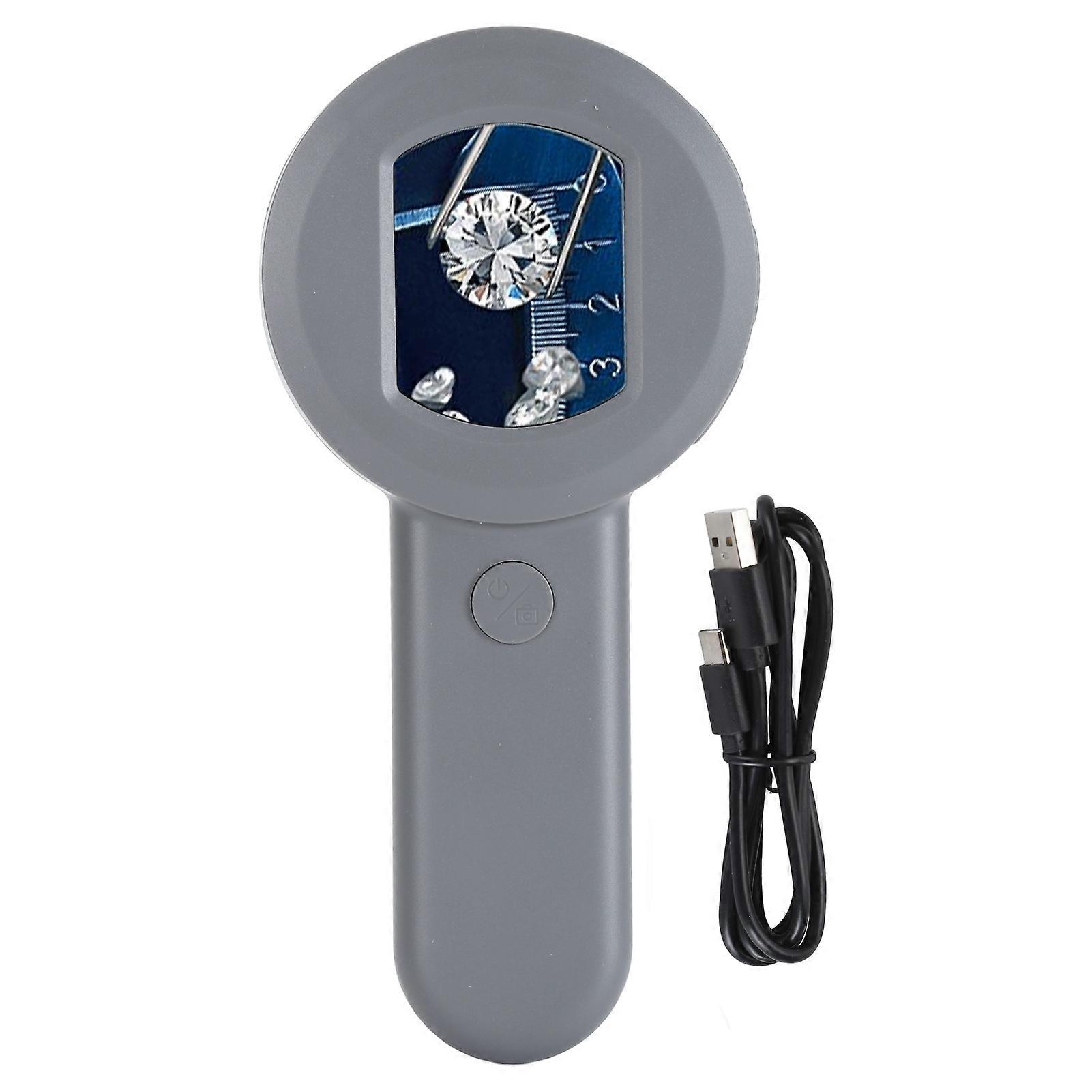 16MP Portable Digital Microscope, 2 Inch Screen, 8 LEDs, 500mAh Battery, Magnifier, USB Camera for Jewelry Identification, Gray