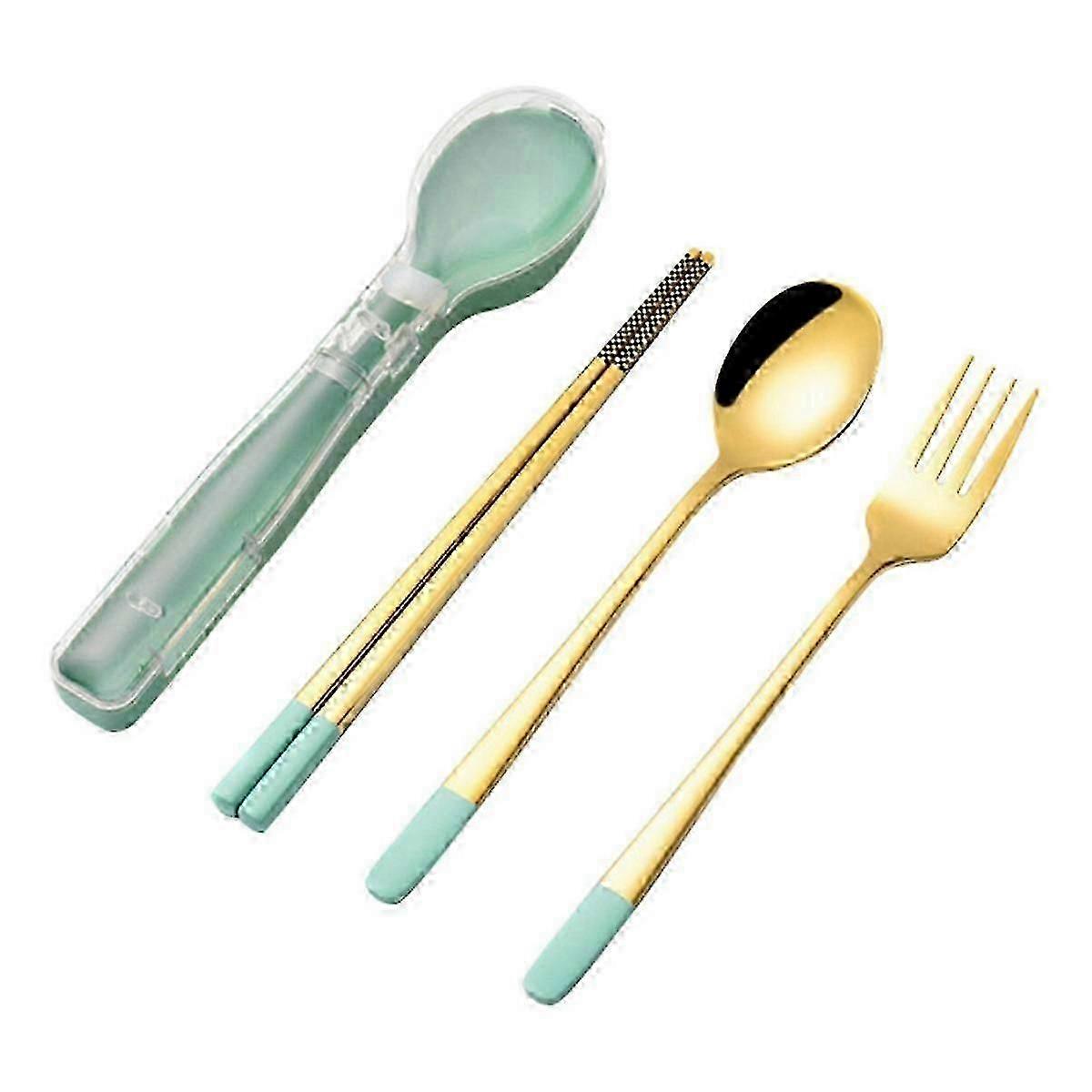 3pcs Stainless Steel Dinnerware Set Flatware Camping Travel Sets Chopsticks Fork Spoon Cutlery Case Tableware Blue